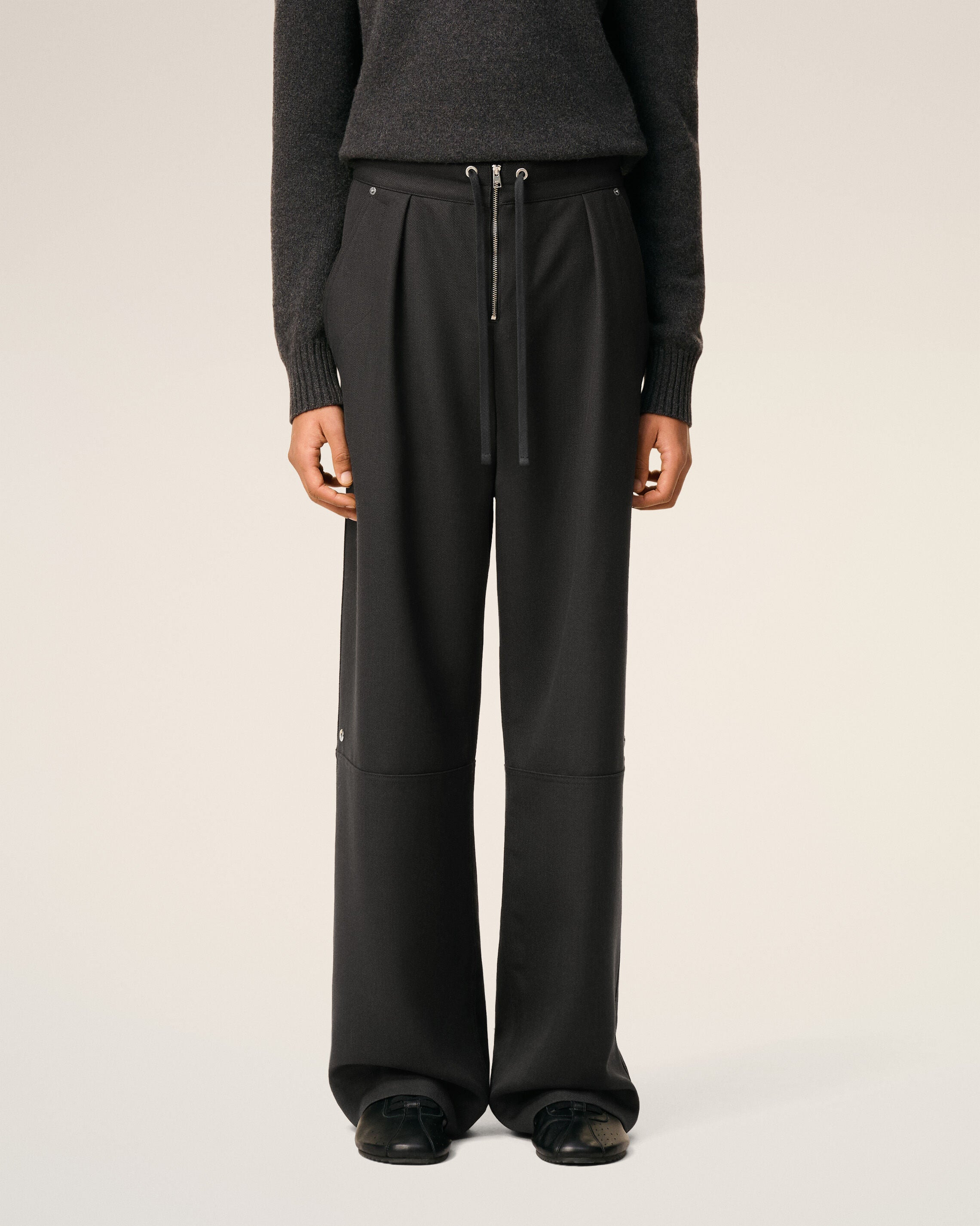 BLACK WOOL ZIPPED TROUSERS - 3