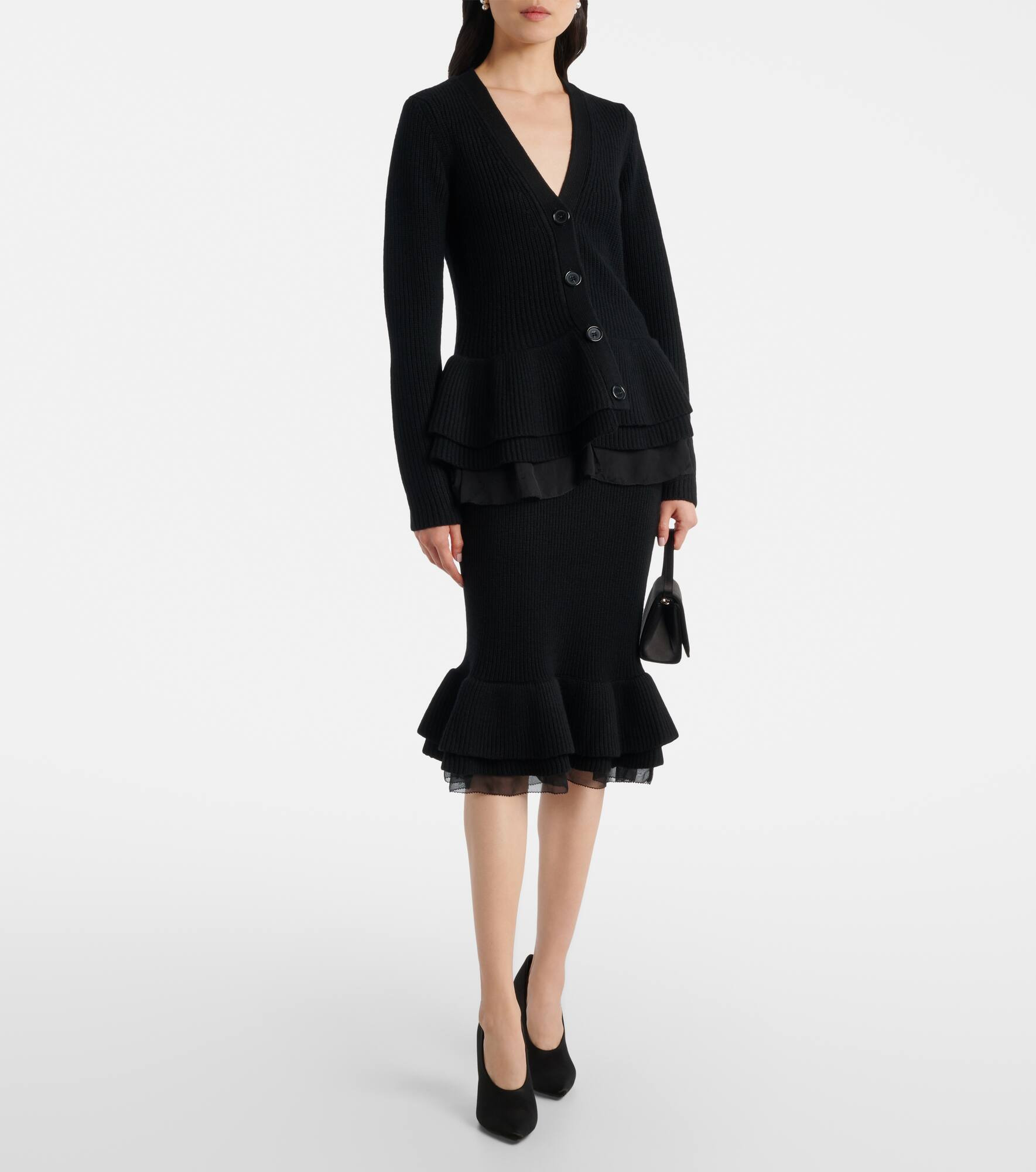 Ruffled silk-trimmed wool cardigan - 2