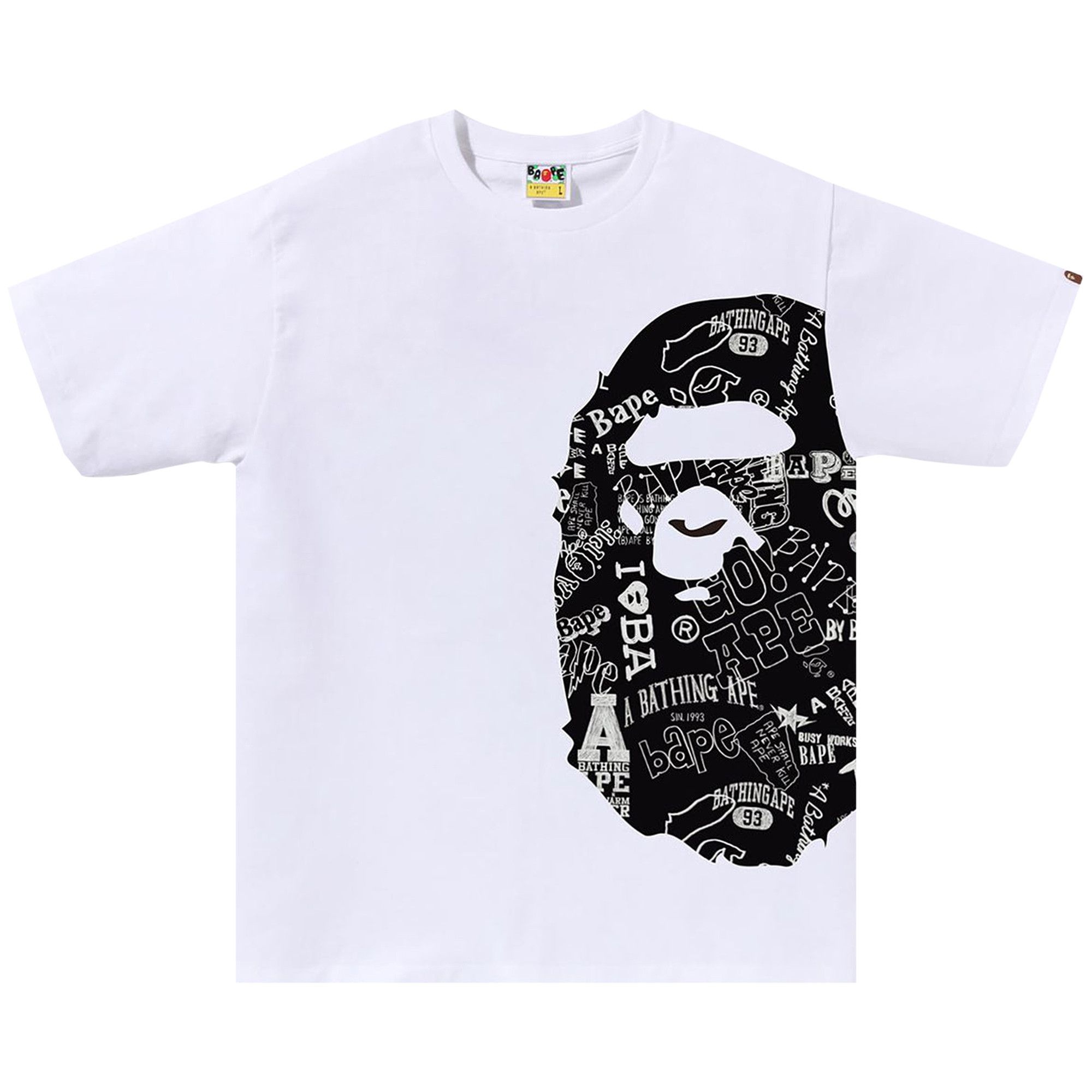 BAPE Hand Drawn Pattern Side Big Ape Head Tee 'White/Black' - 1