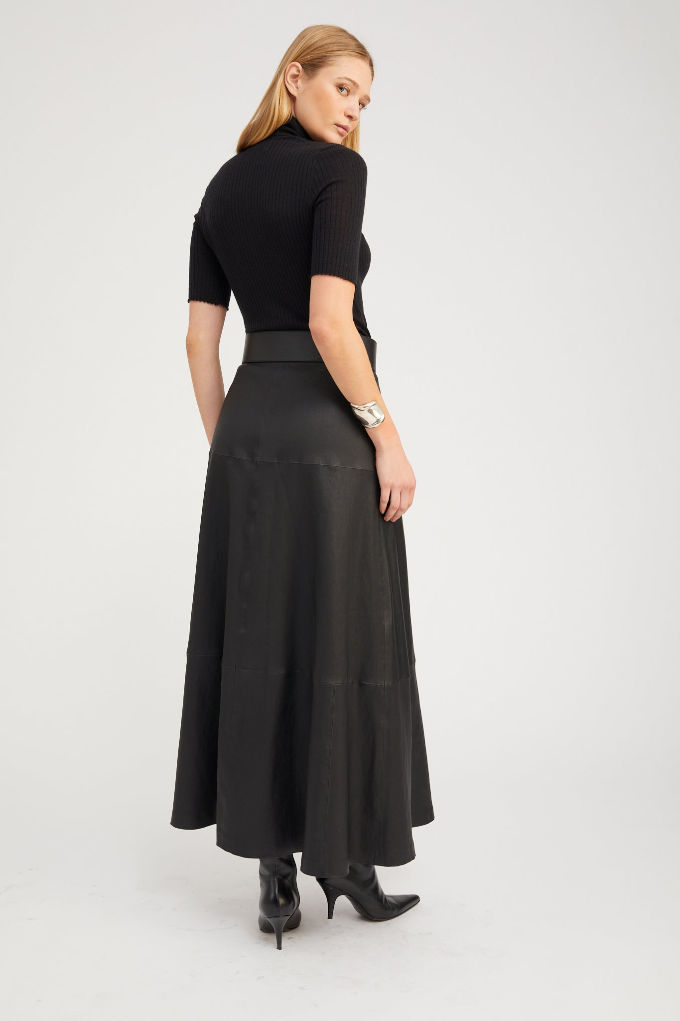 BLACK LEATHER JULIA SKIRT - 5