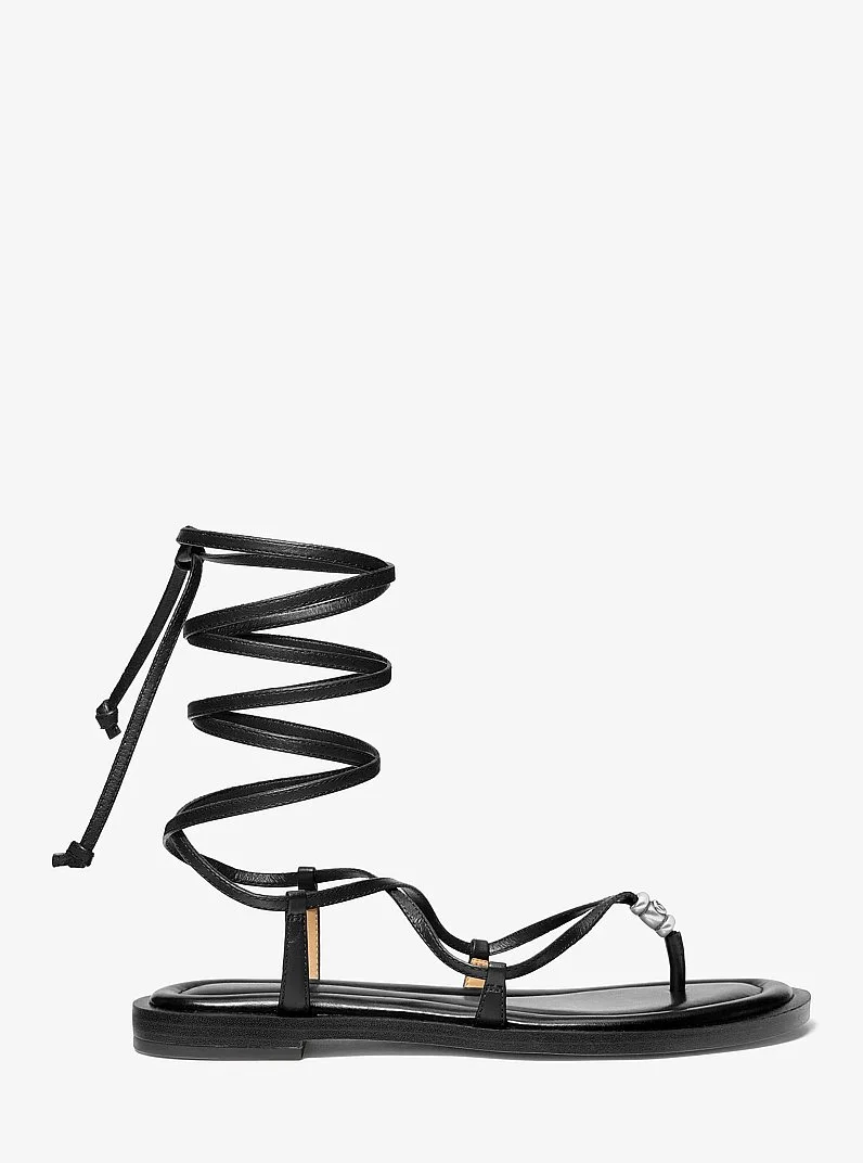 Khloe Embellished Leather Lace-Up Sandal - 1