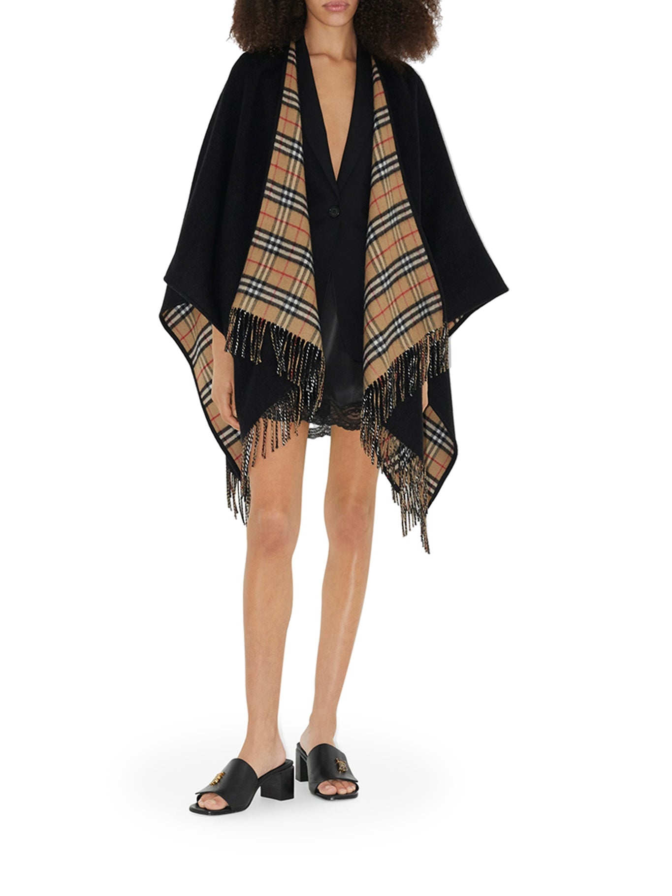 REVERSIBLE CAPE IN CHECK WOOL - 1