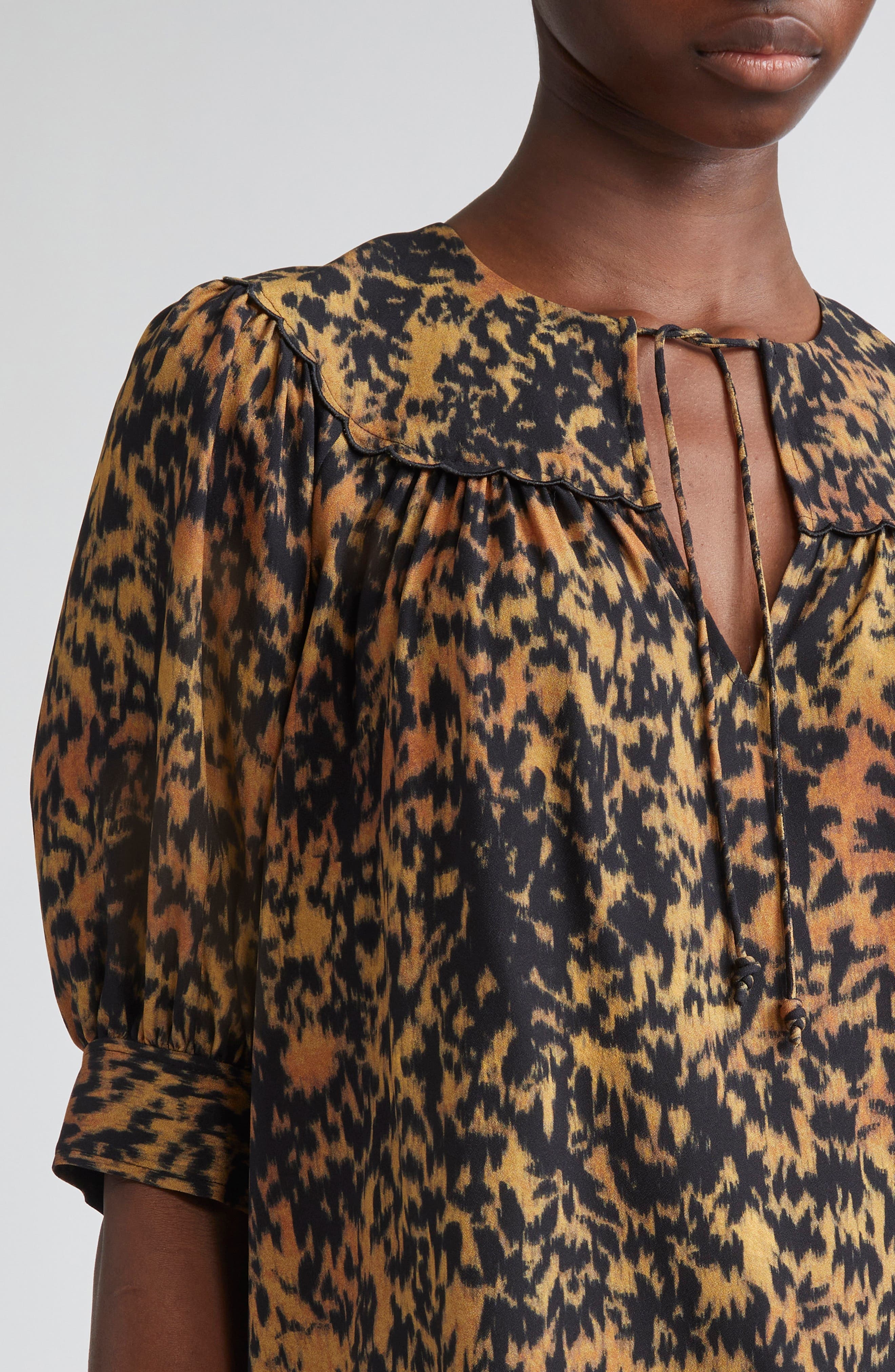 Ulla Johnson Blaire Leopard Print Short Sleeve Top in Savannah at Nordstrom - 4