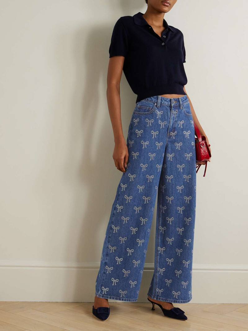 self-portrait Crystal-embellished high-rise wide-leg jeans Blue outlook