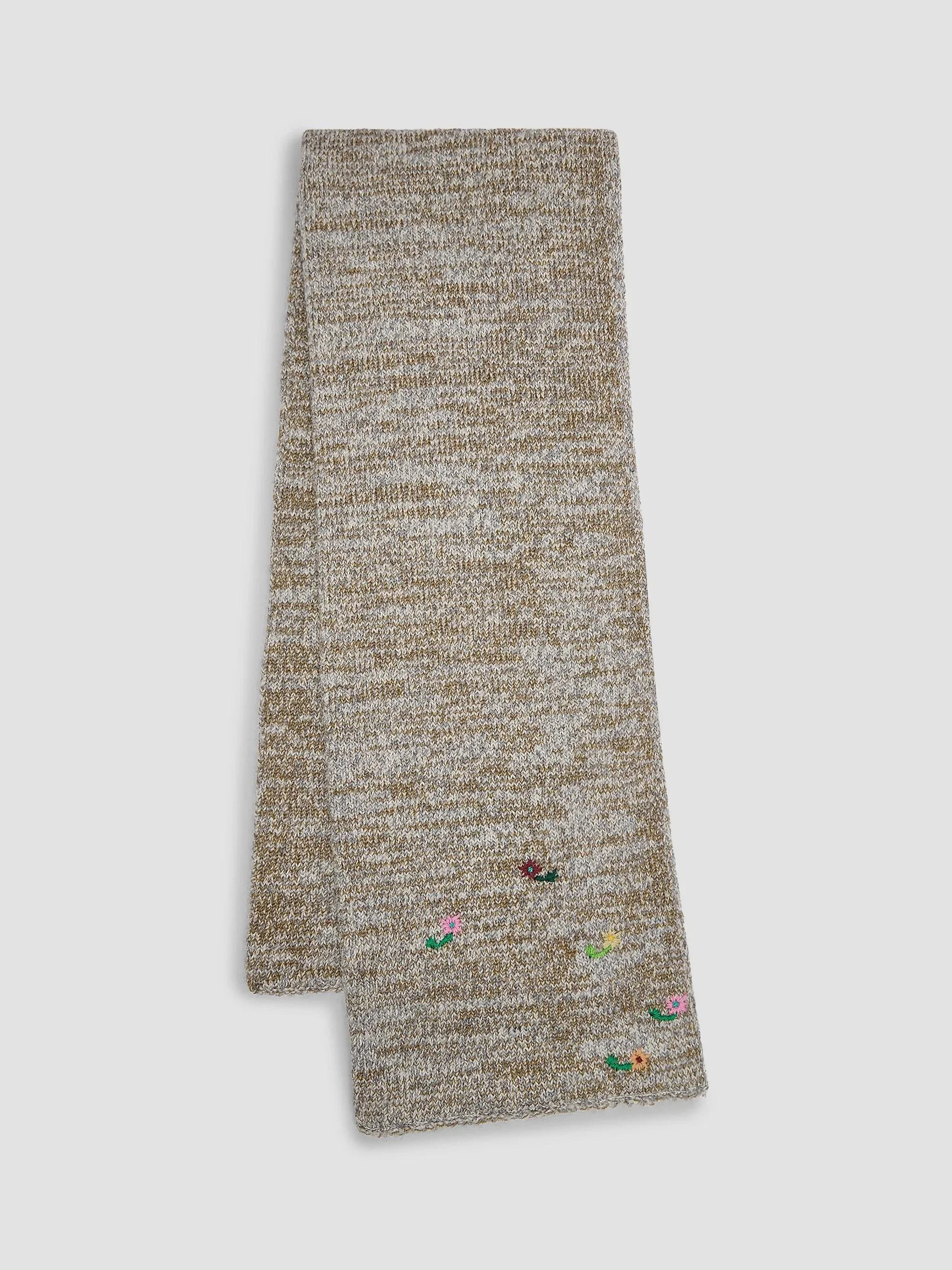 Men's Maila Floral-Embroidered Wool-Blend Scarf - Light Grey - 1