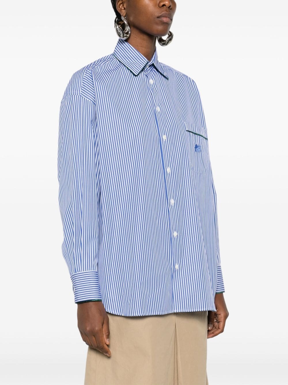 logo-embroidered striped cotton shirt - 3