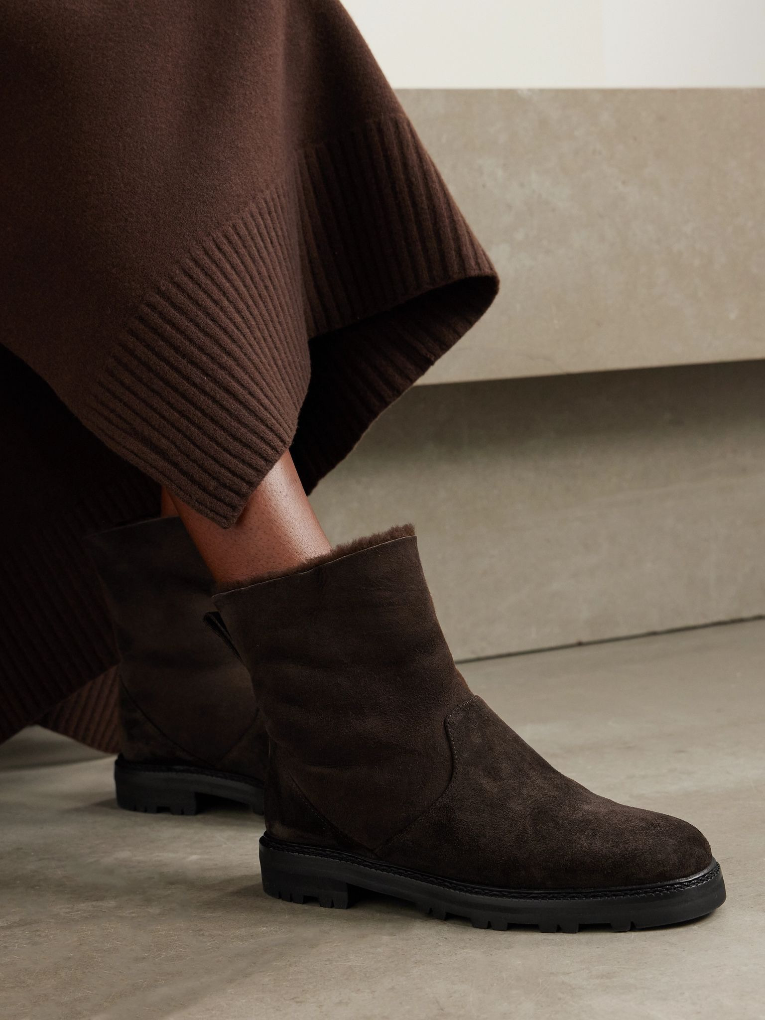Tomosa shearling-lined suede ankle boots Dark brown - 2