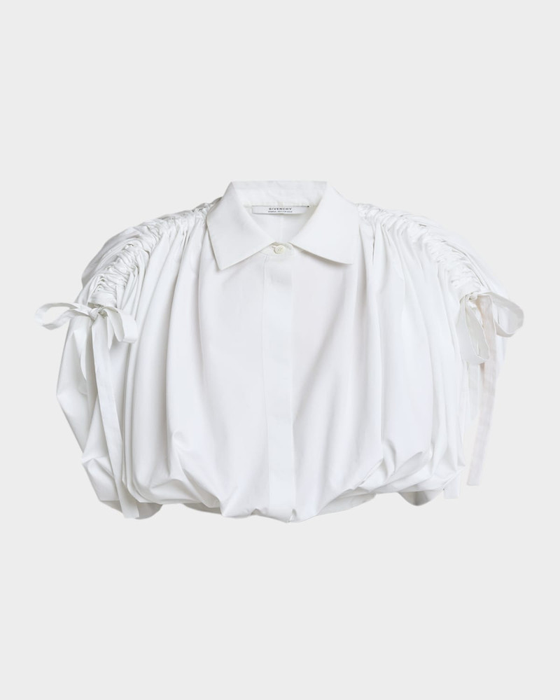 Ruched Cotton-Poplin Crop Collared Bubble Shirt 1