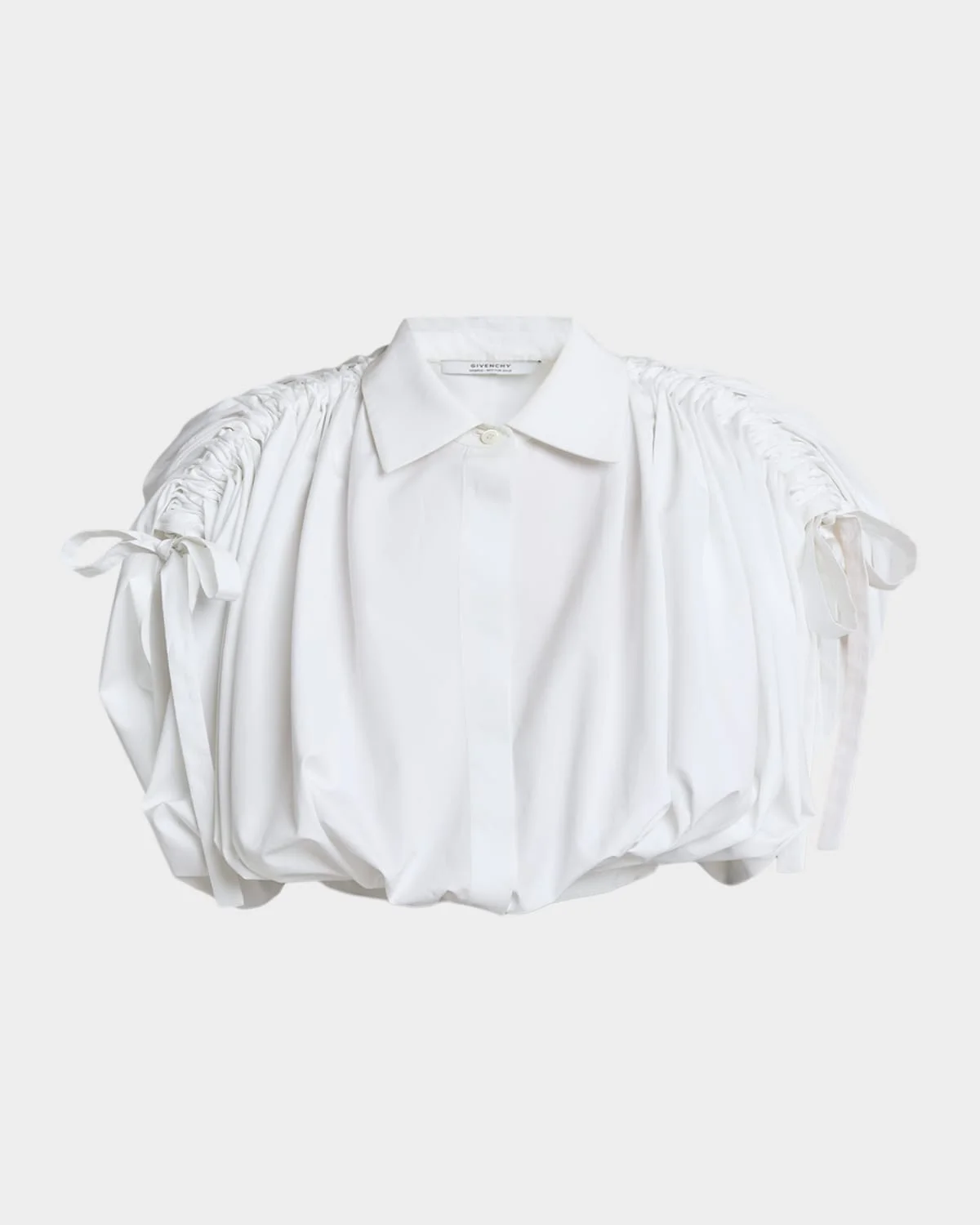 Ruched Cotton-Poplin Crop Collared Bubble Shirt - 1
