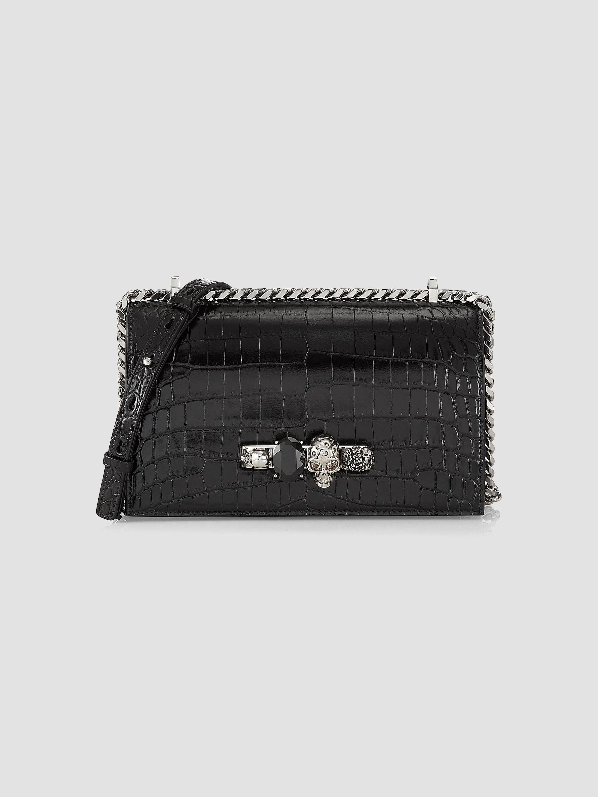 Women's Jewelled Satchel In Leather - Black - 1
