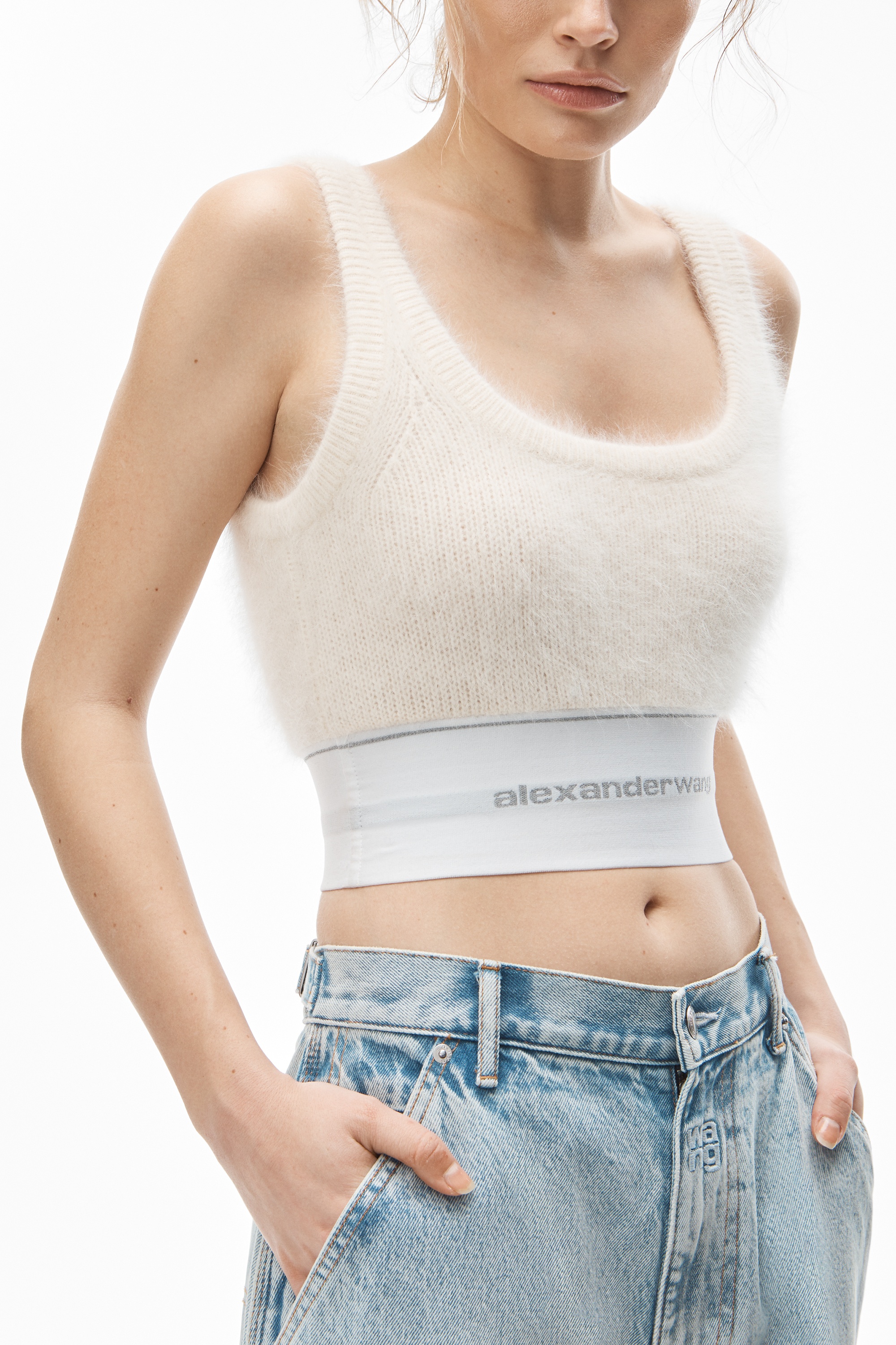 LOGO ELASTIC BRA TANK IN ANGORA - 3