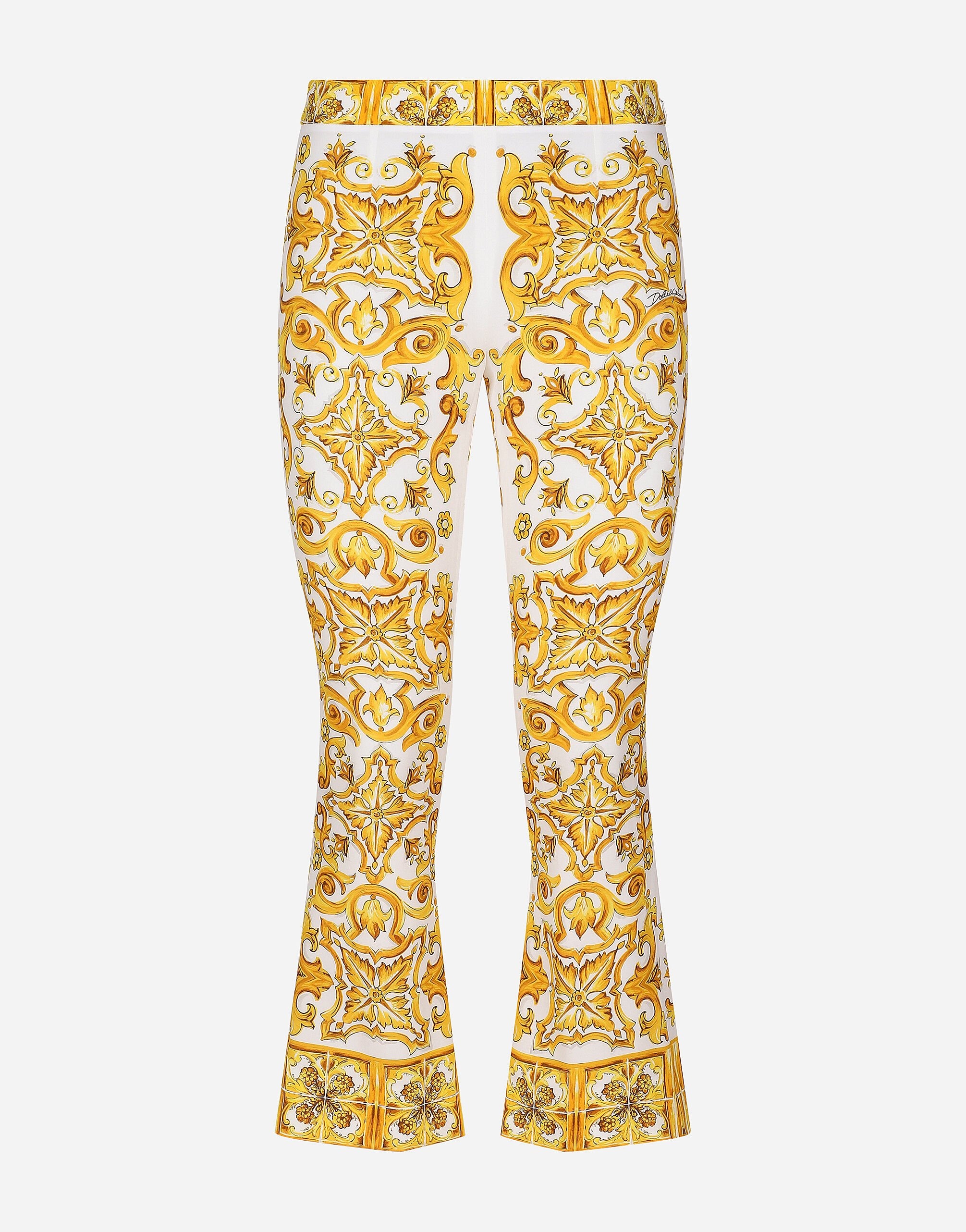 Trumpet-leg silk charmeuse pants with majolica print - 1