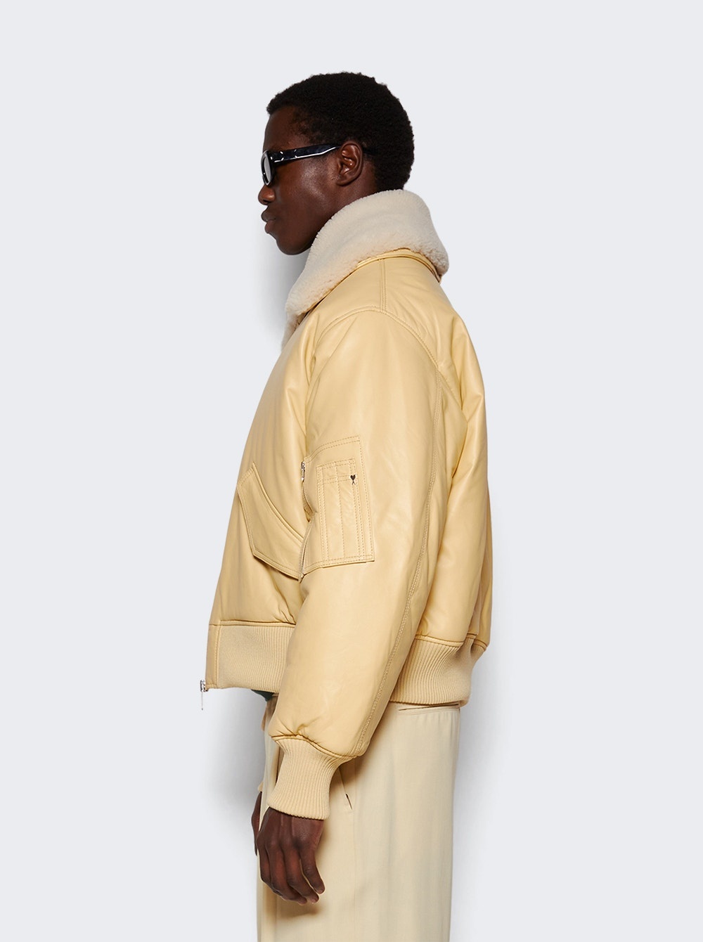 Leather Bomber Jacket Vanilla Cream - 4