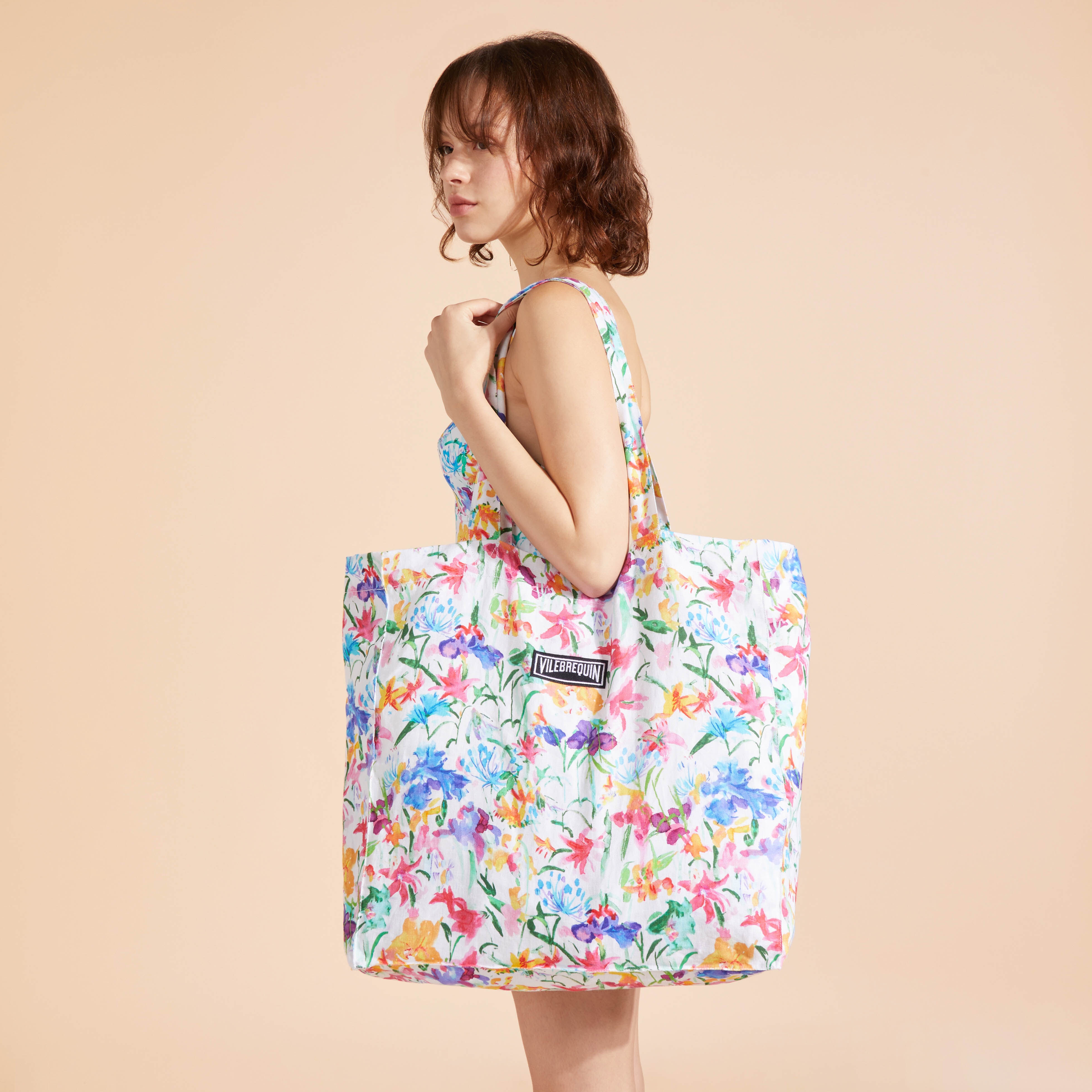 Unisex Linen Beach Bag Happy Flowers - 3