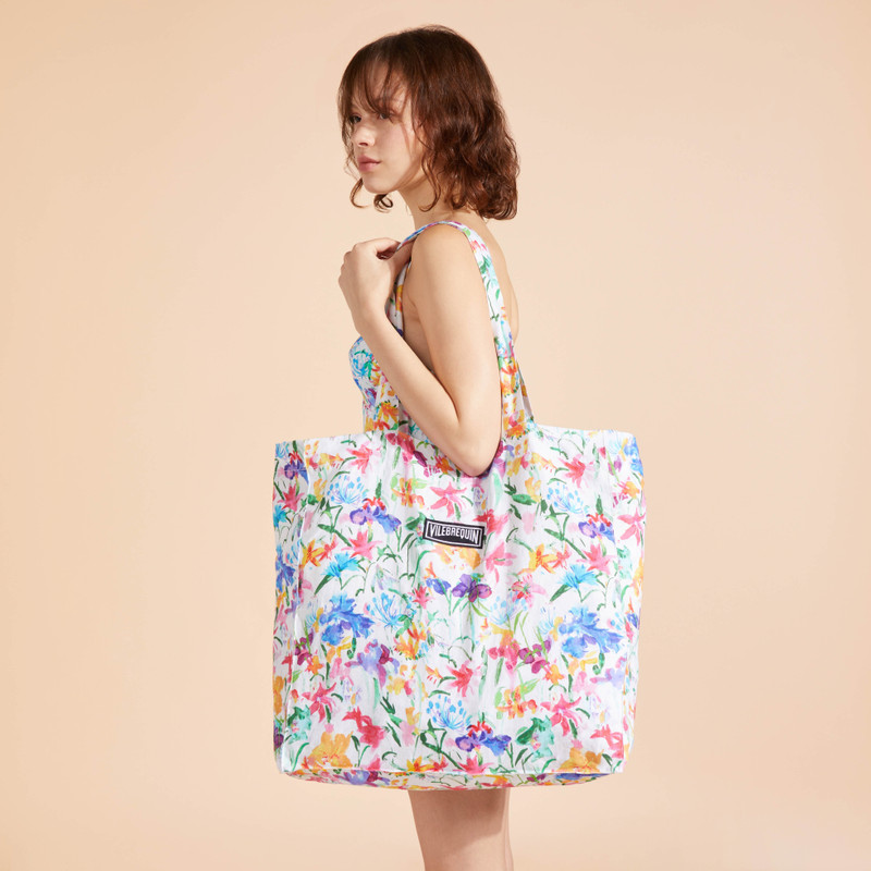 Vilebrequin Unisex Linen Beach Bag Happy Flowers outlook
