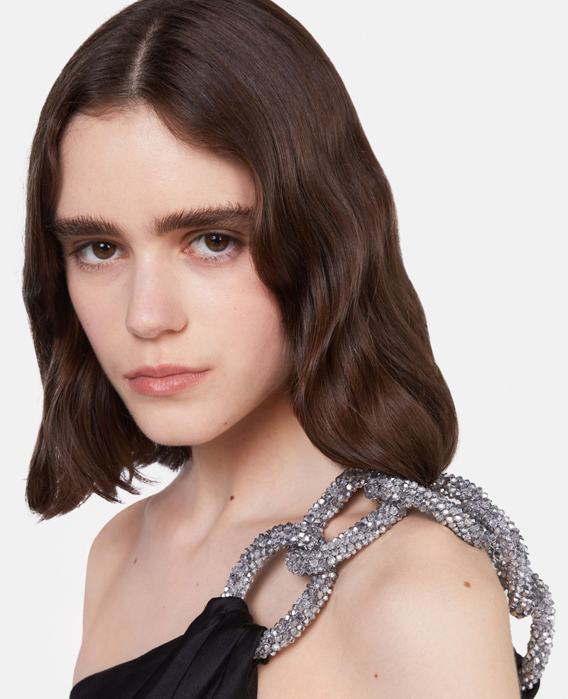 Falabella Crystal Chain Double Satin One-Shoulder Mini Dress 4