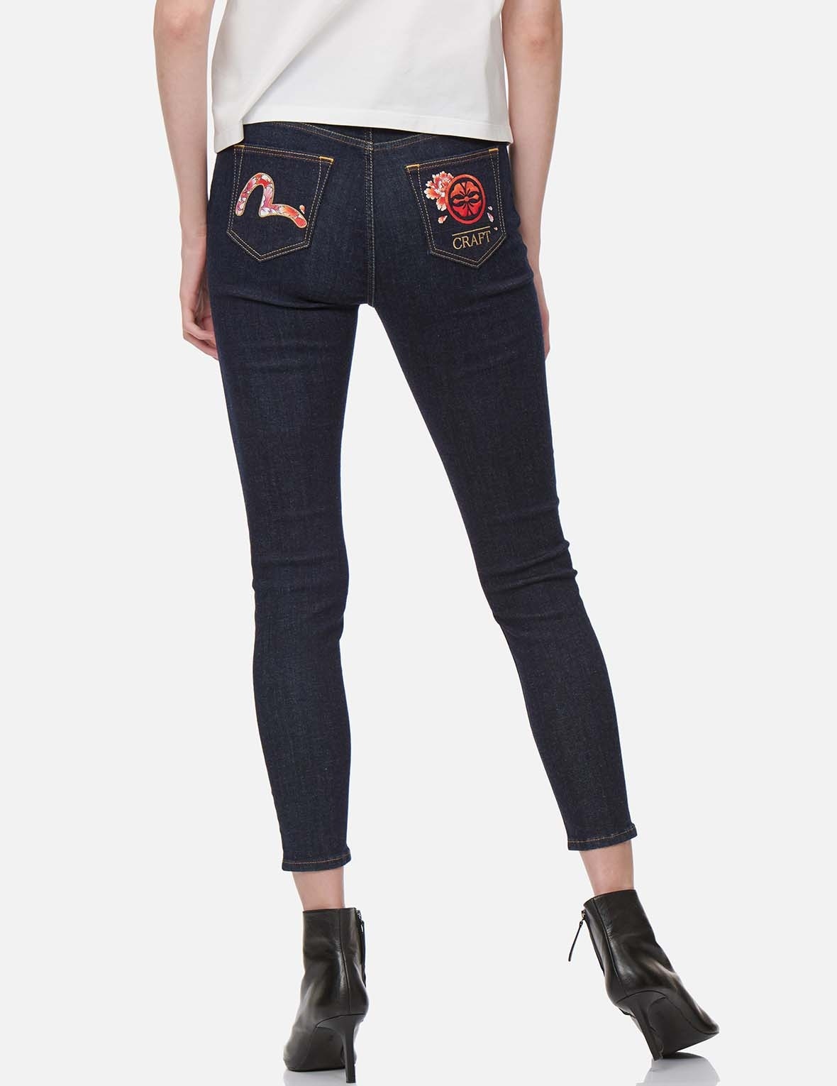 PEONY-PATTERN SEAGULL AND KAMON EMBROIDERY SKINNY JEANS - 3