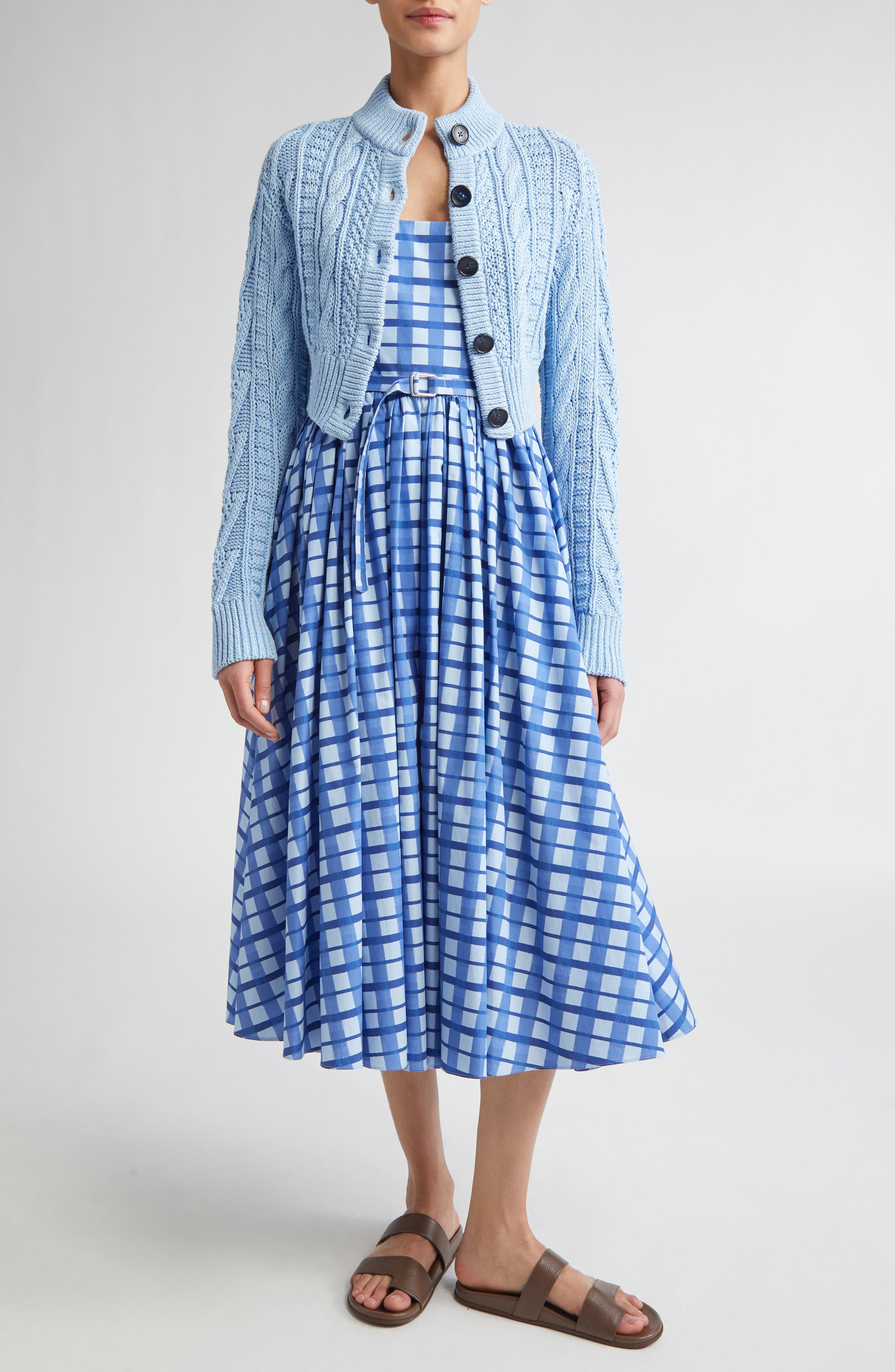 Emilia Wickstead Aleph Mixed Cable Cotton Cardigan in Baby Blue at Nordstrom - 7