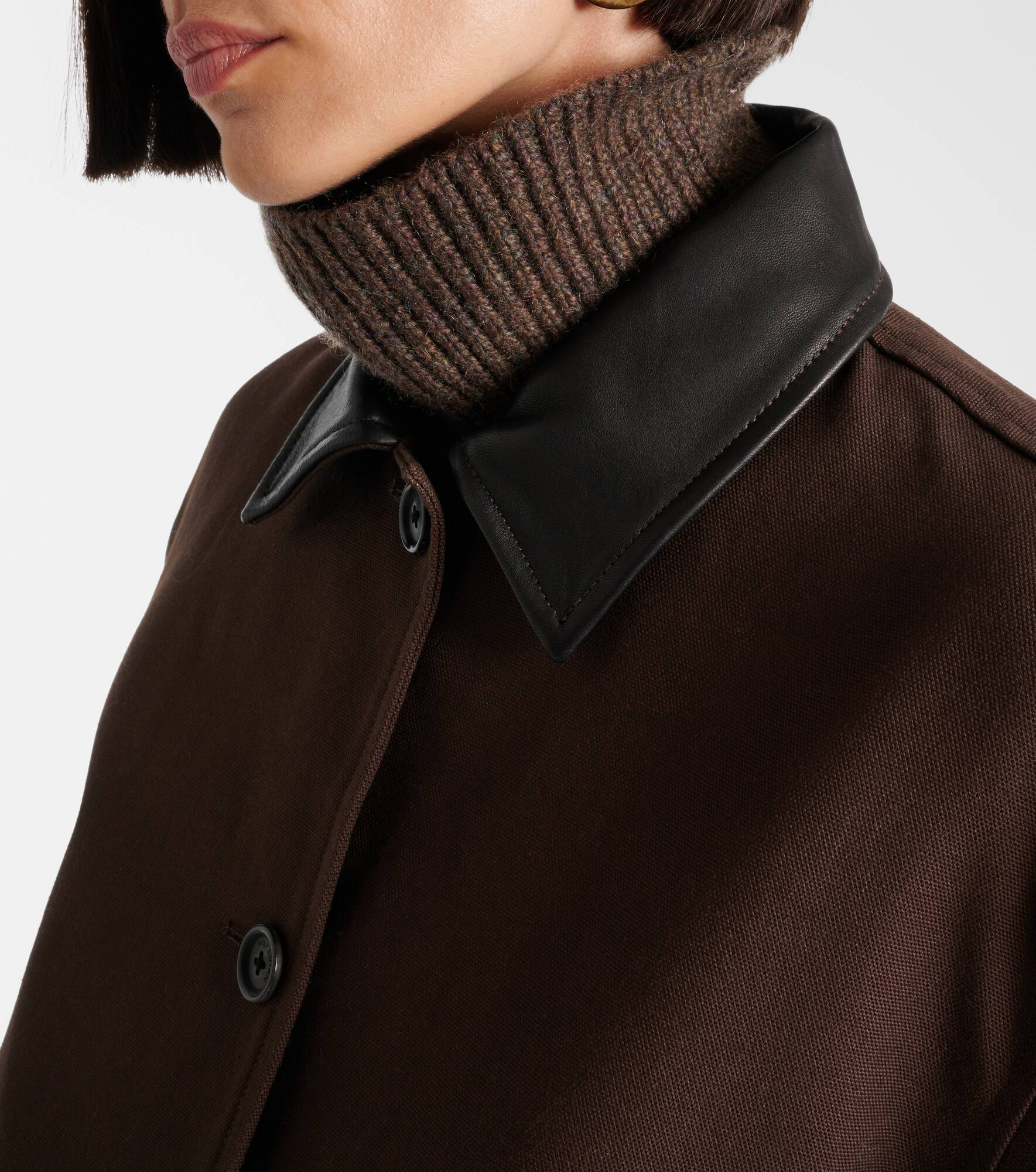 Leather-trimmed cotton jacket - 4