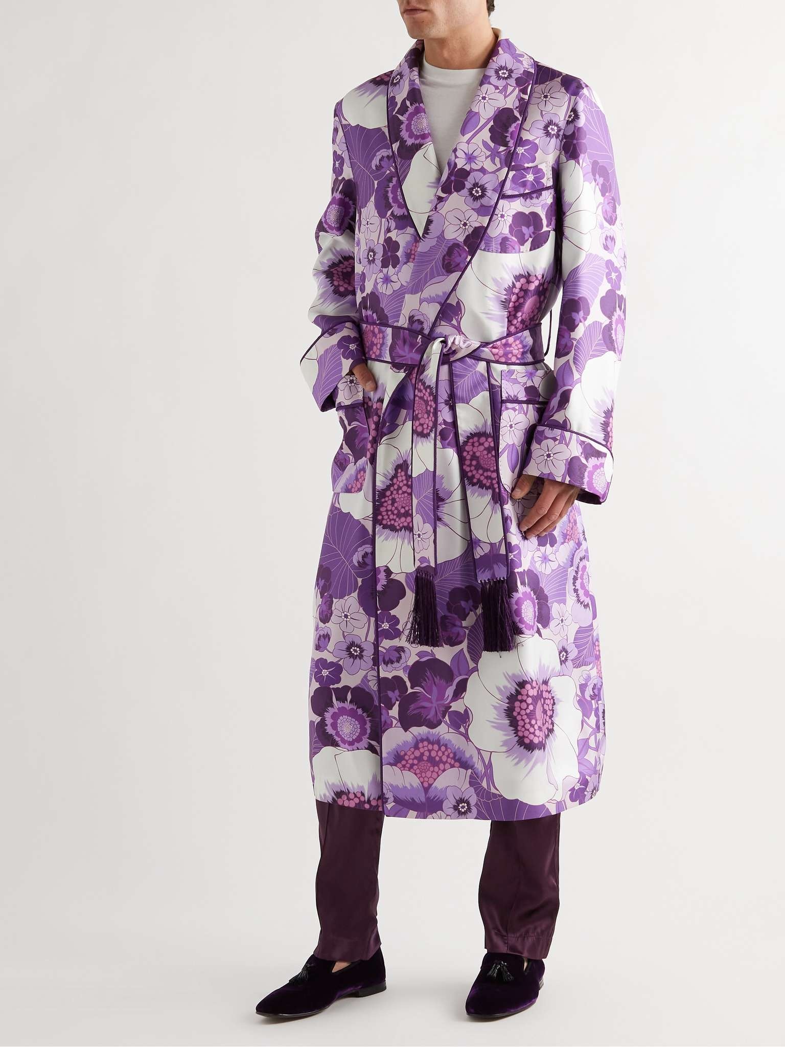 Tasselled Piped Floral-Print Silk-Twill Robe - 2