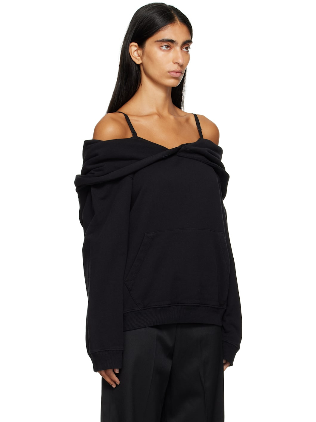Black Off-The-Shoulder Hoodie - 2