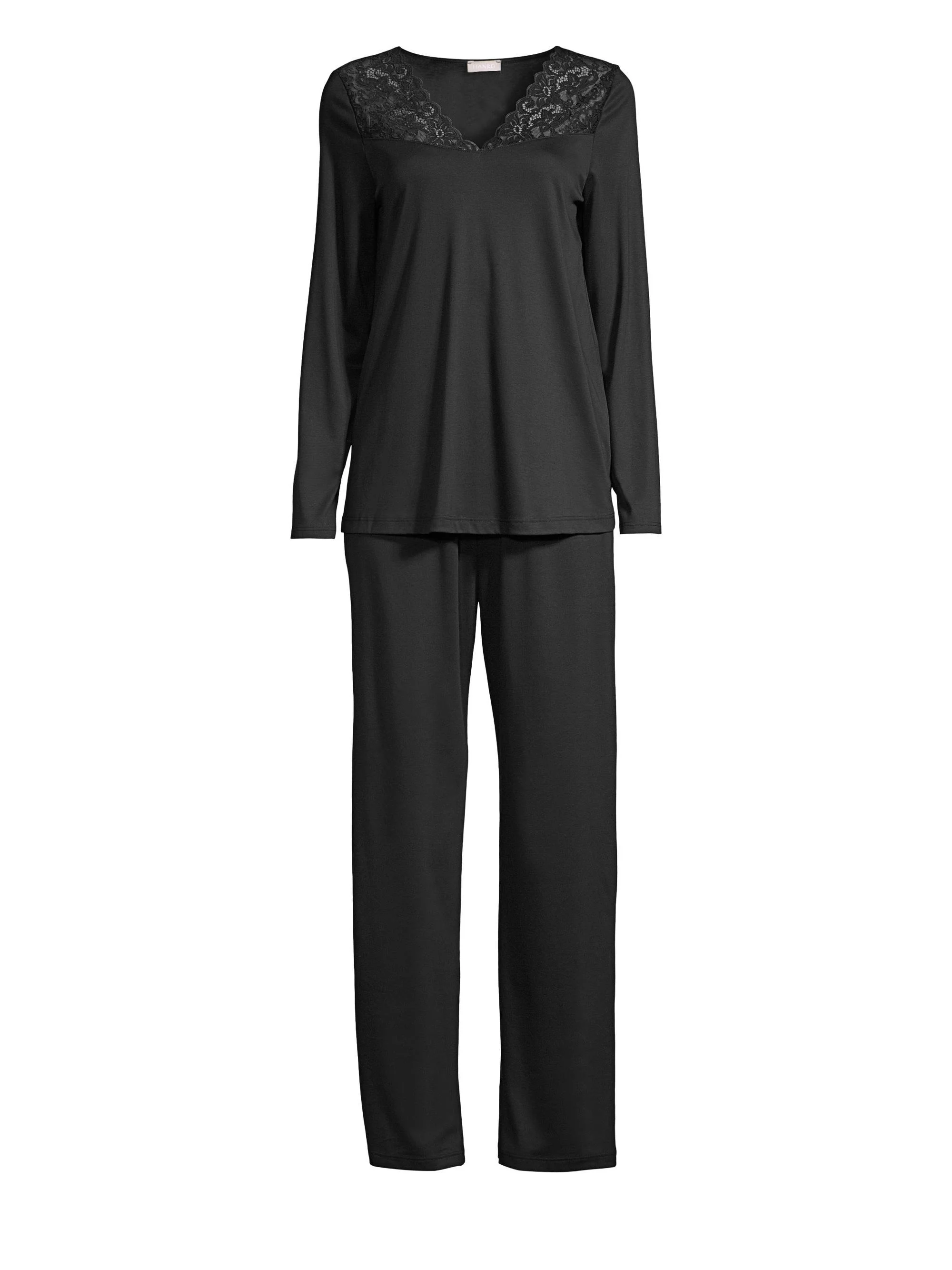Women's Moments Two-Piece Lace & Cotton Pajama Set - Black - 1