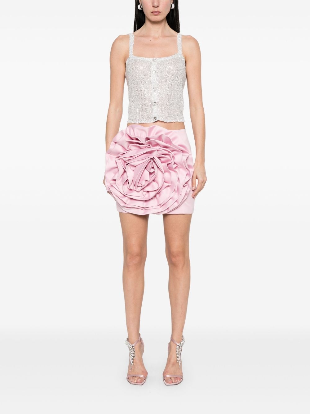 floral-appliqué satin mini skirt - 2