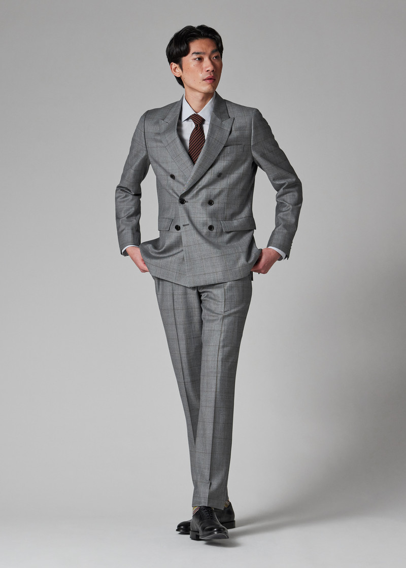 Grey Windowpane Check Wool Double-Breasted Suit 5