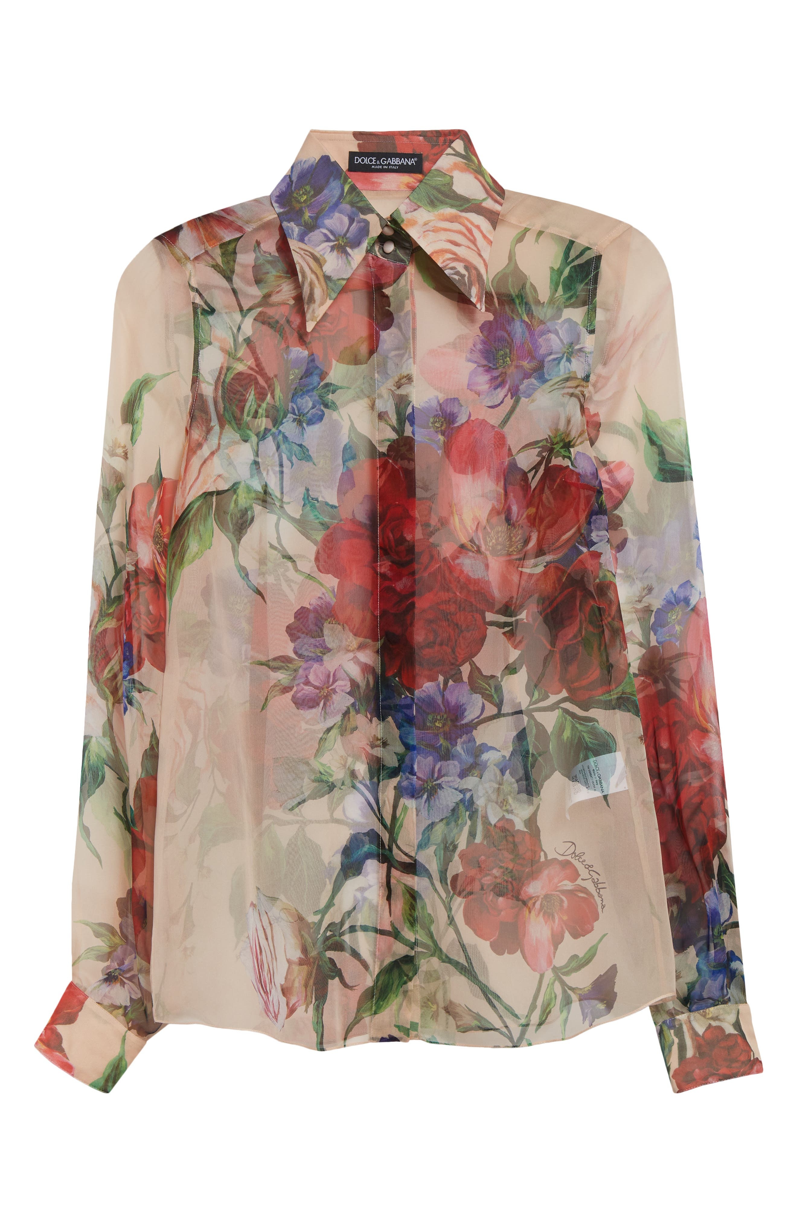 Dolce&Gabbana Floral Print Silk Chiffon Button-Up Shirt in Beige Print Floral at Nordstrom - 5
