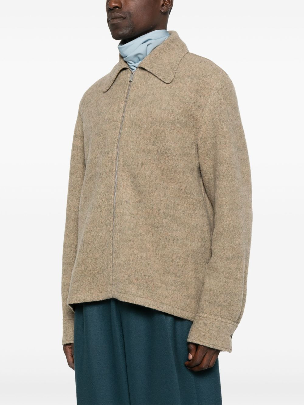 zip-fastening collared wool jacket - 3