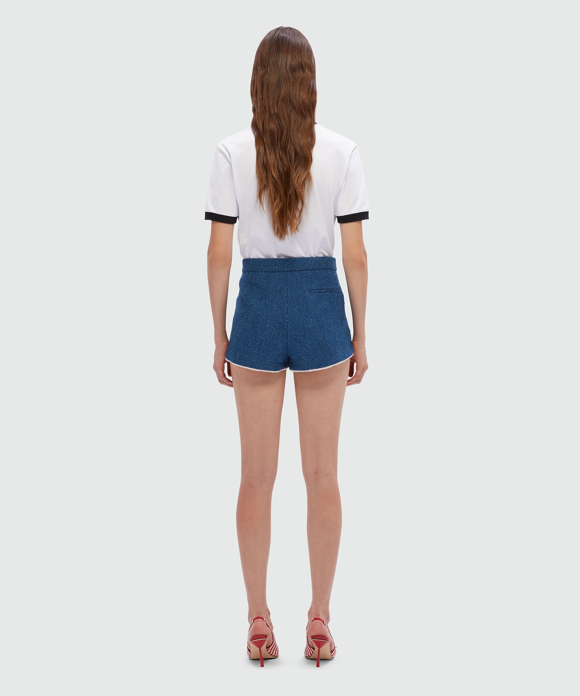 Blue boucle tweed denim shorts - 3