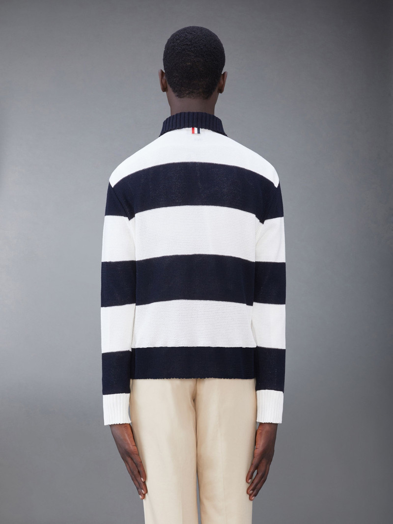 Thom Browne striped knitted polo shirt outlook