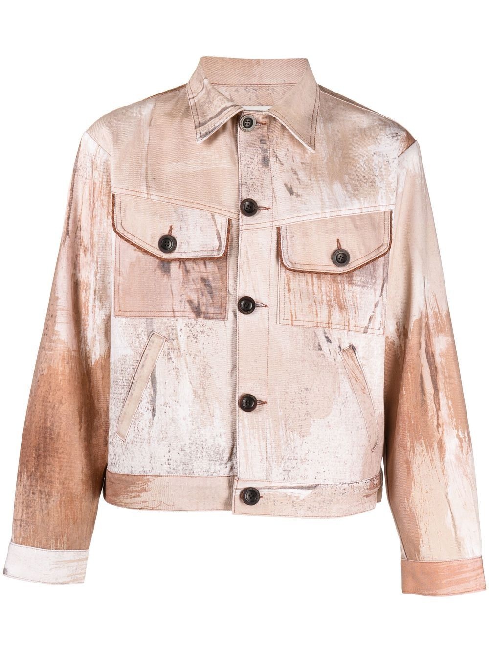abstract-print denim jacket - 1