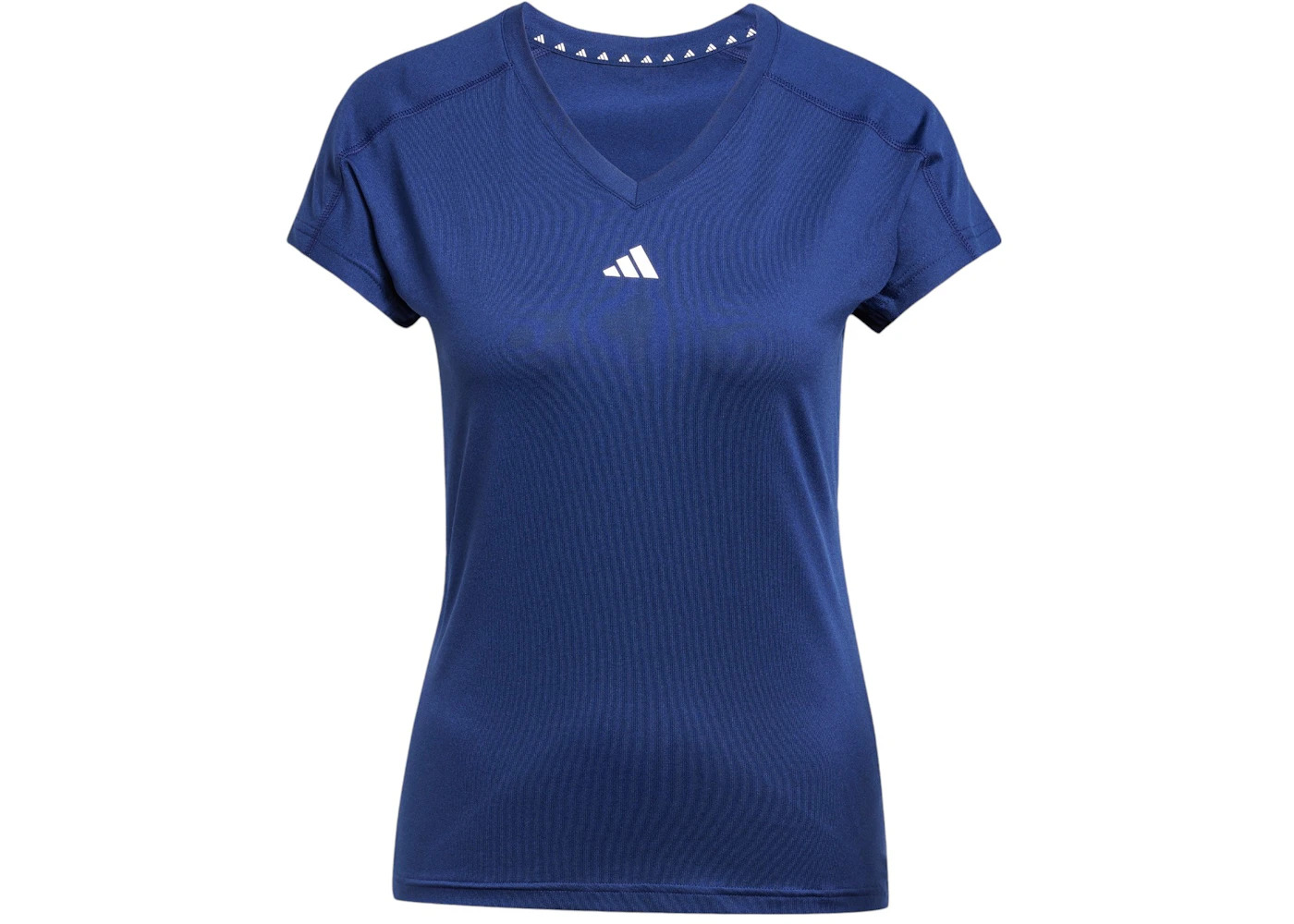 adidas Women's Aeroready Train Essentials Minimal Branding V-Neck T-Shirt Dark Blue/White - 1