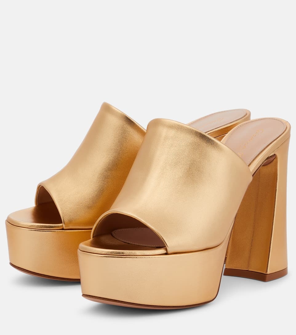 【関税込み】Gianvito Rossi ブラウン Holly ミュール Gianvito Rossi Holly metallic leather platform mules