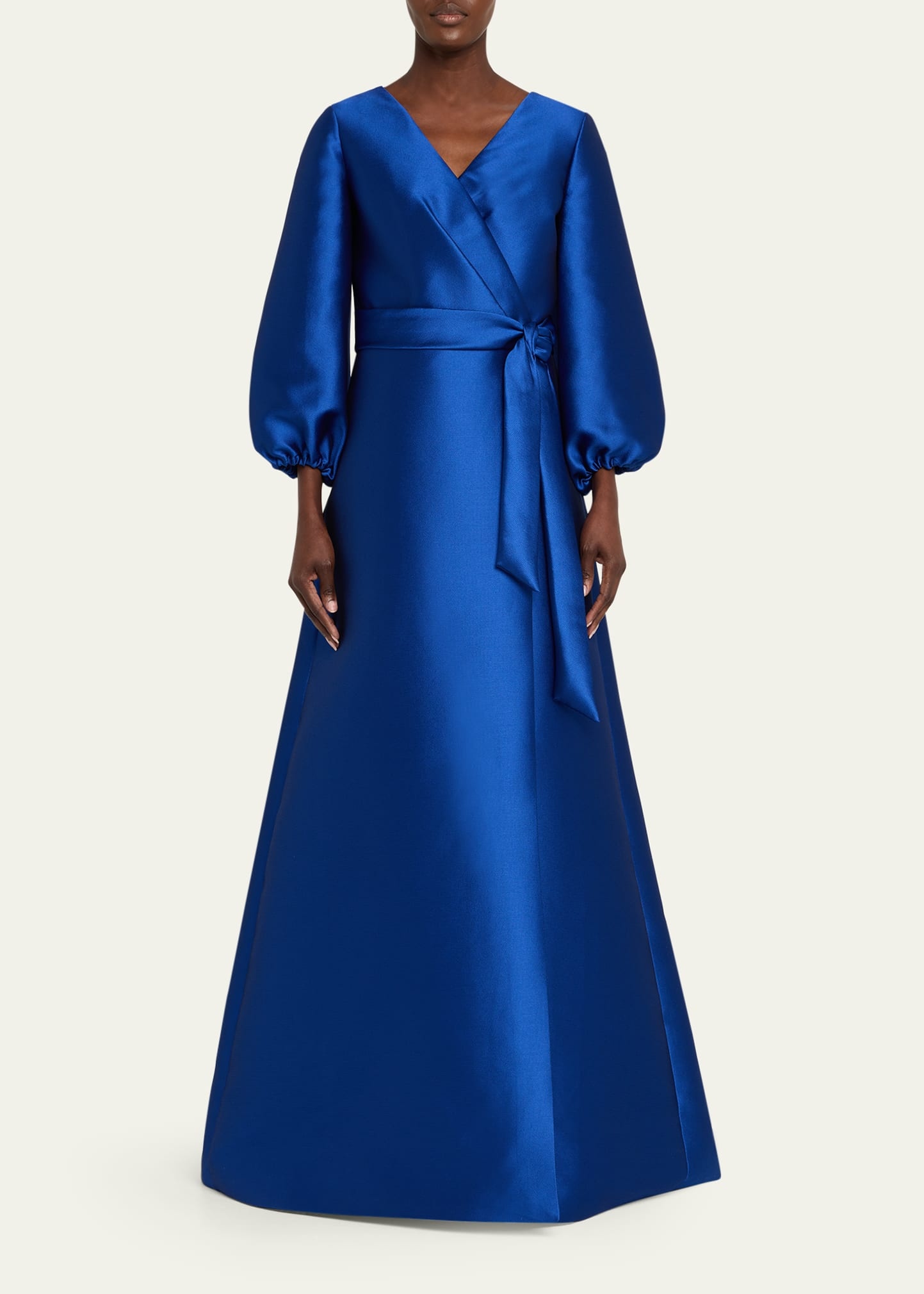 Bishop-Sleeve Mikado Pique Wrap Gown - 2