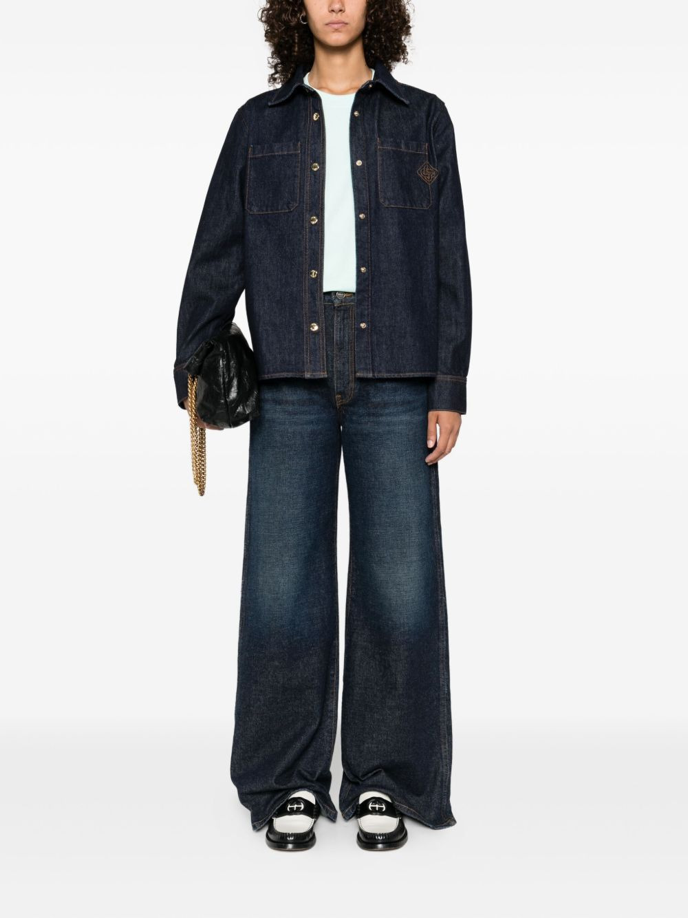 embroidered-logo denim shirt - 2