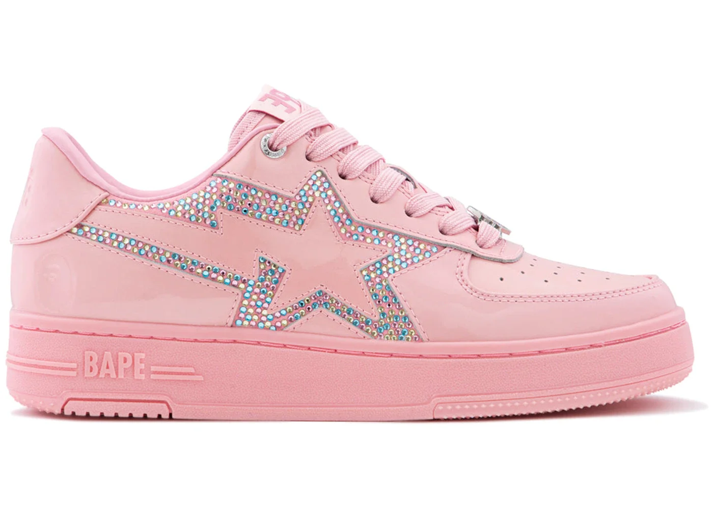 A Bathing Ape Bape Sta Icon Low #3 Pink Patent Cotton Candy Rhinestone - 1