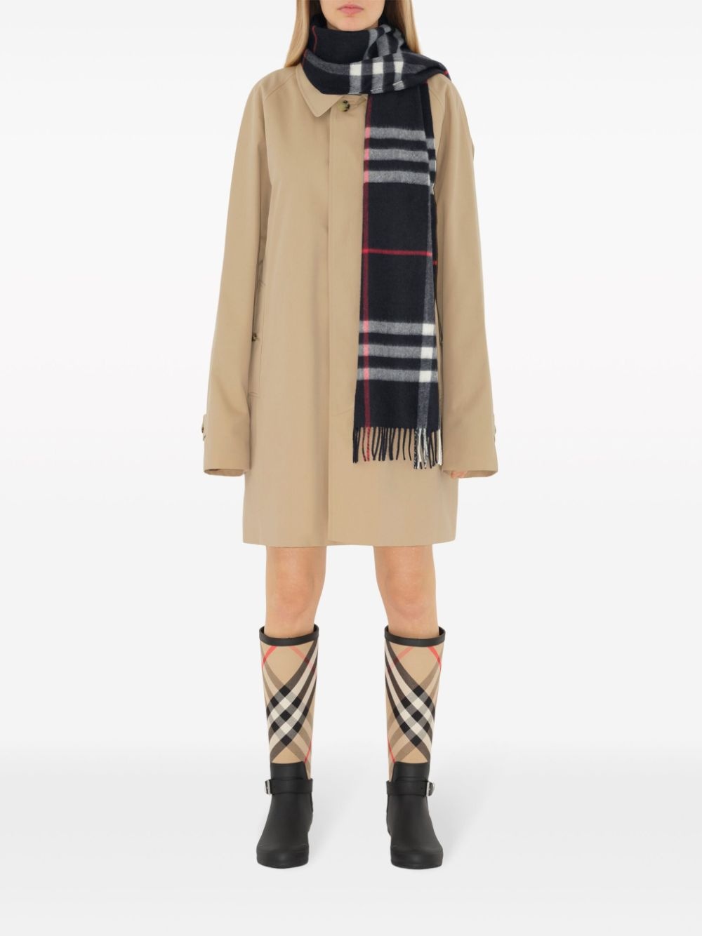 Check fringed cashmere scarf - 3