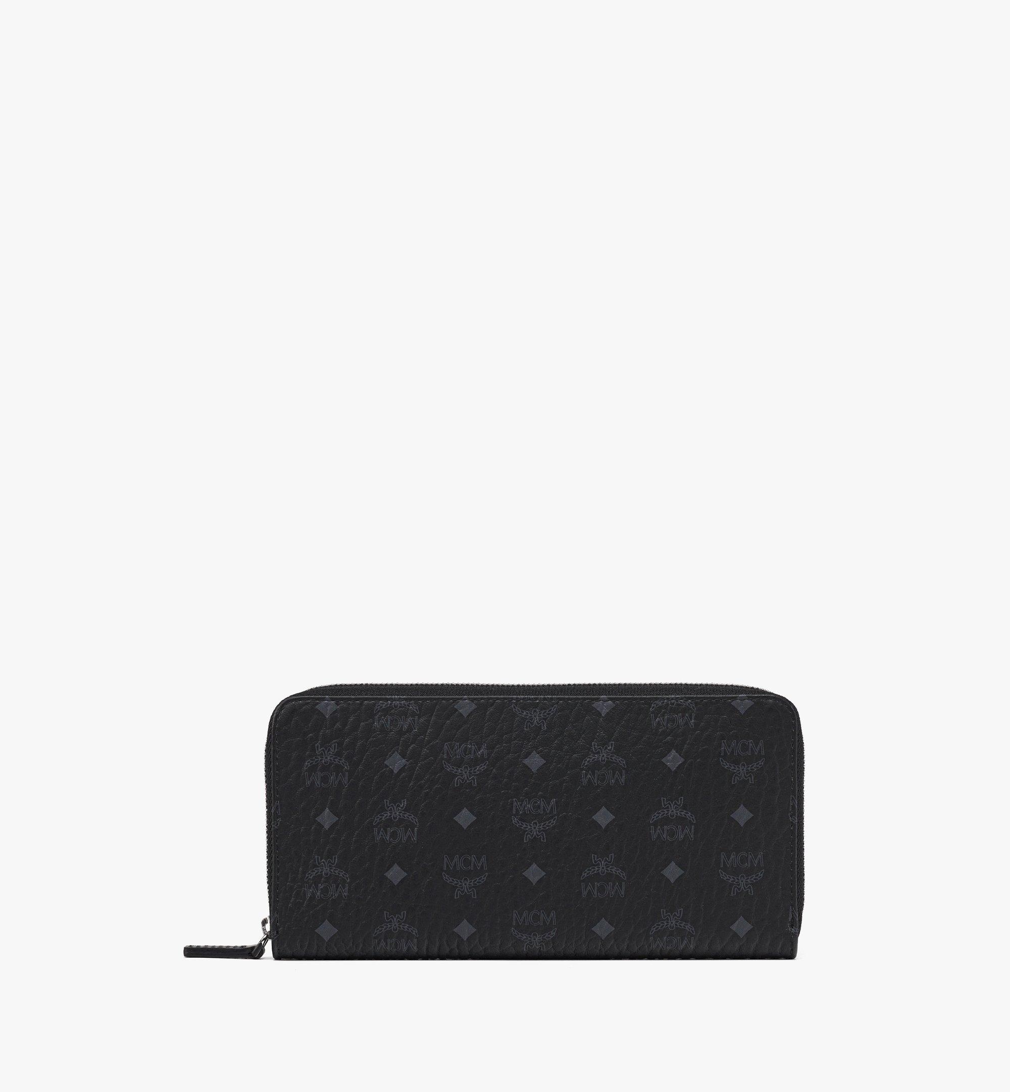 MCM Aren Mini Embossed Monogram Zip Wallet Black