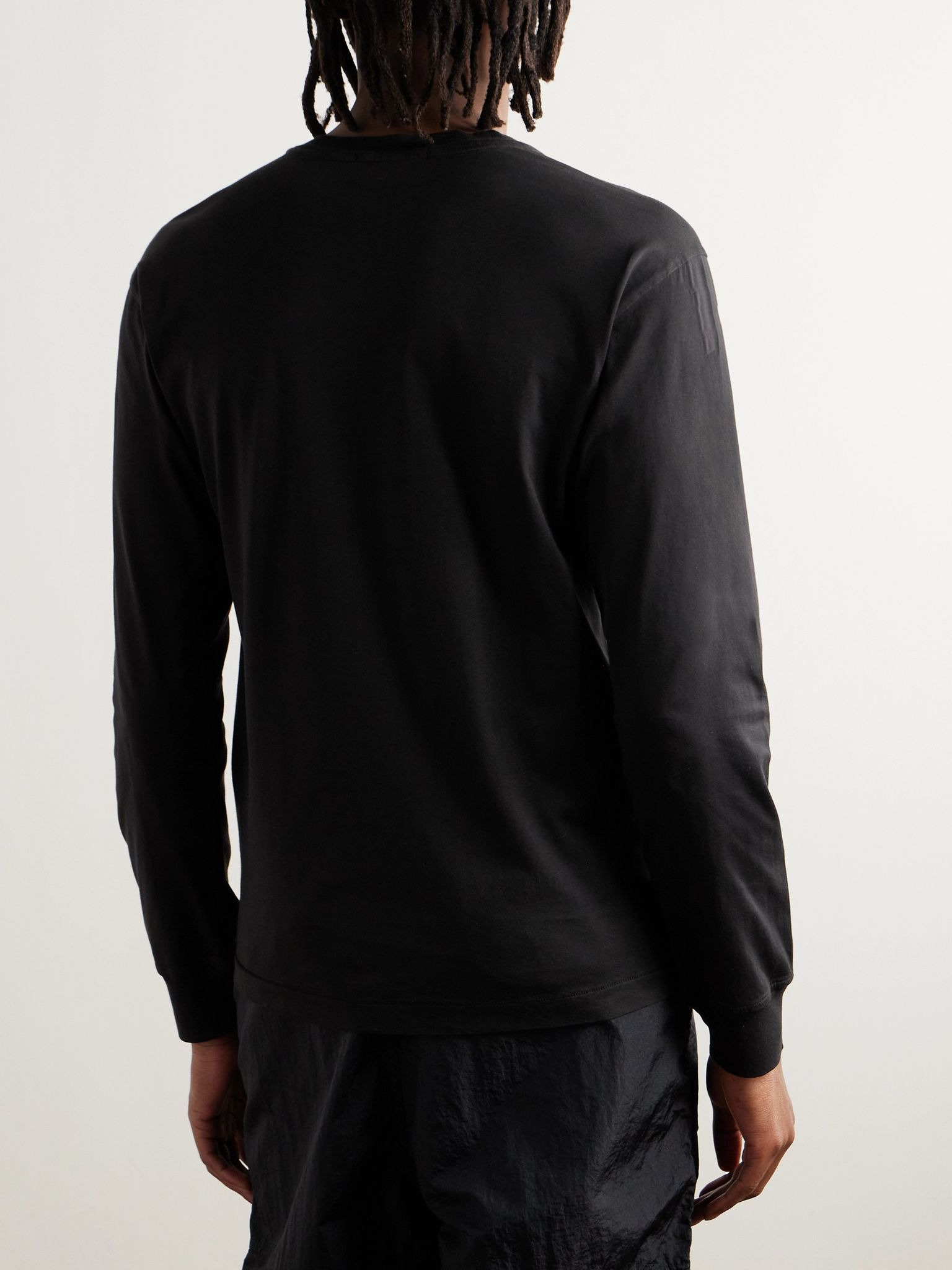 Logo-Appliquéd Garment-Dyed Cotton-Jersey T-Shirt Black - 4