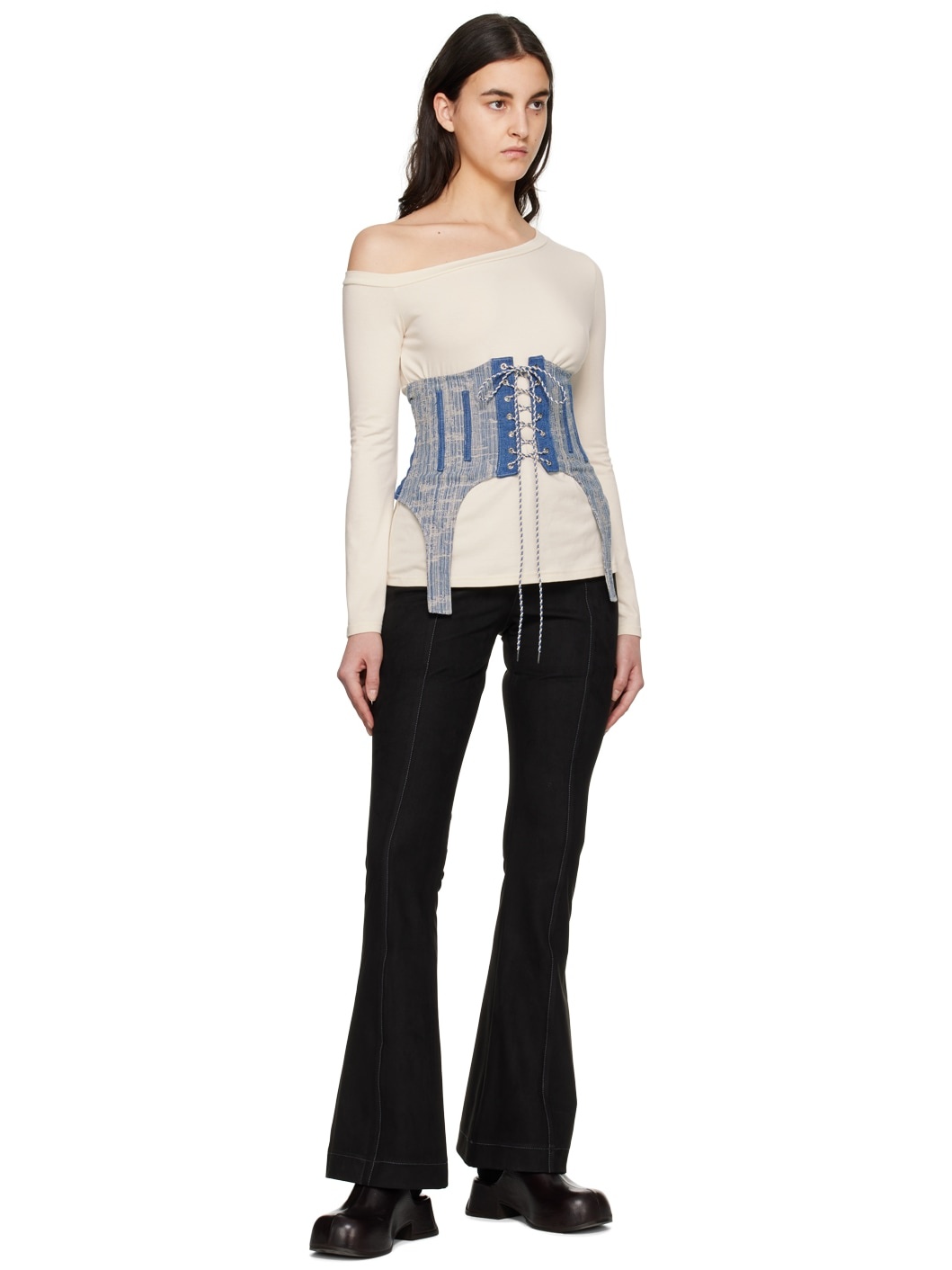 Black Paneled Faux-Leather Trousers - 4