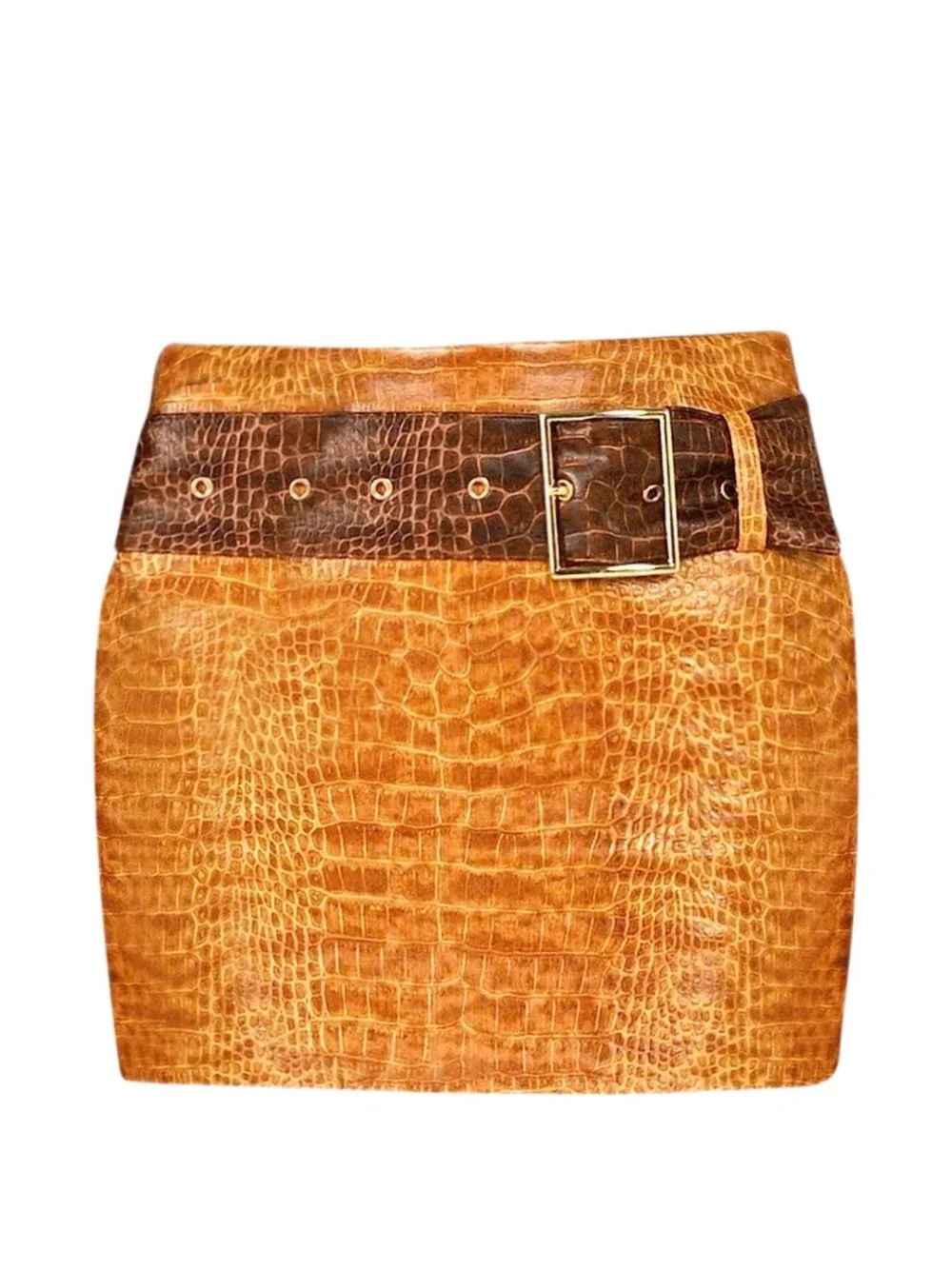 croc-effect belted mini skirt - 1
