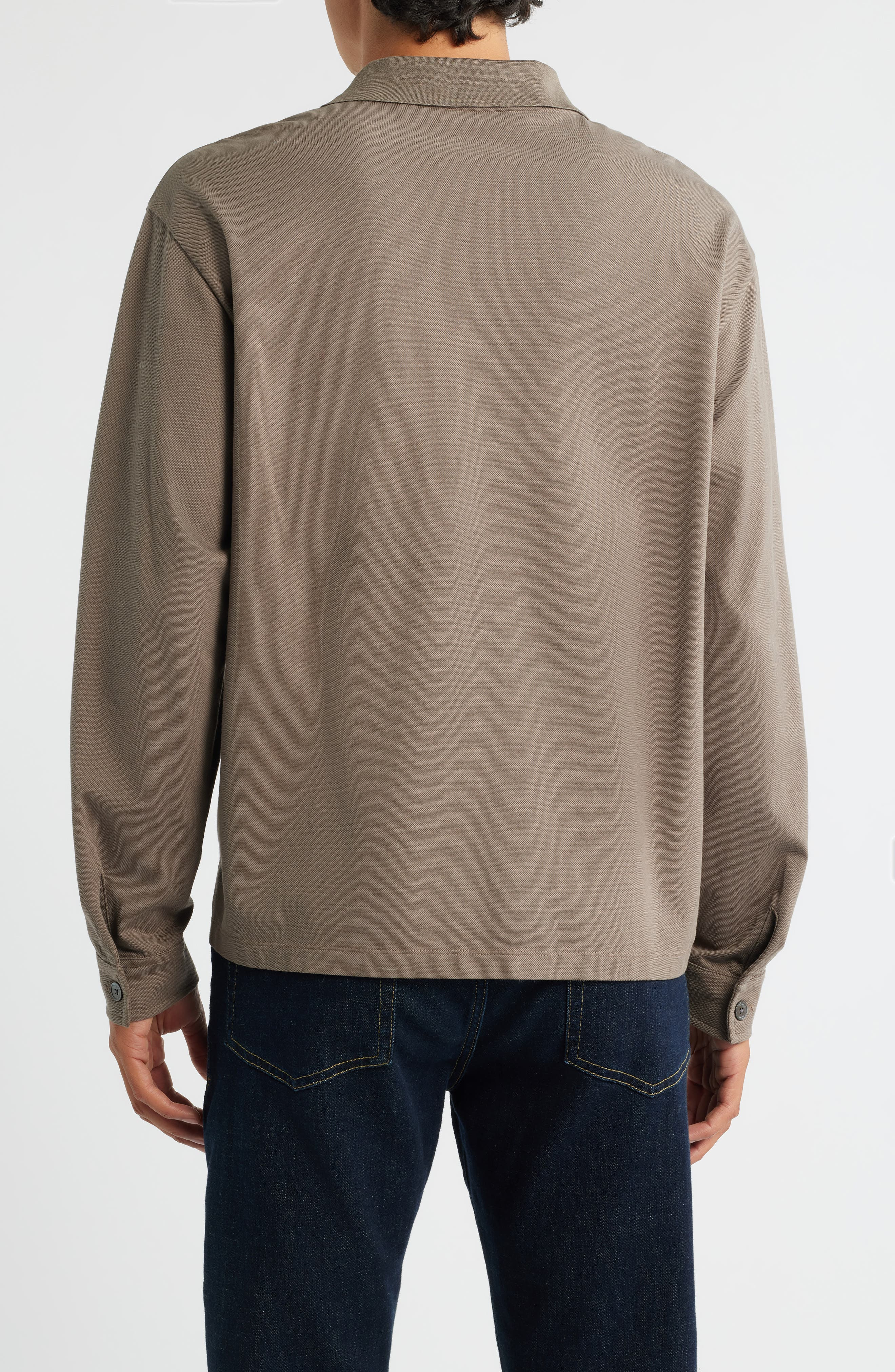 FRAME Long Sleeve Piqué Polo in Smoky Mocha at Nordstrom - 2