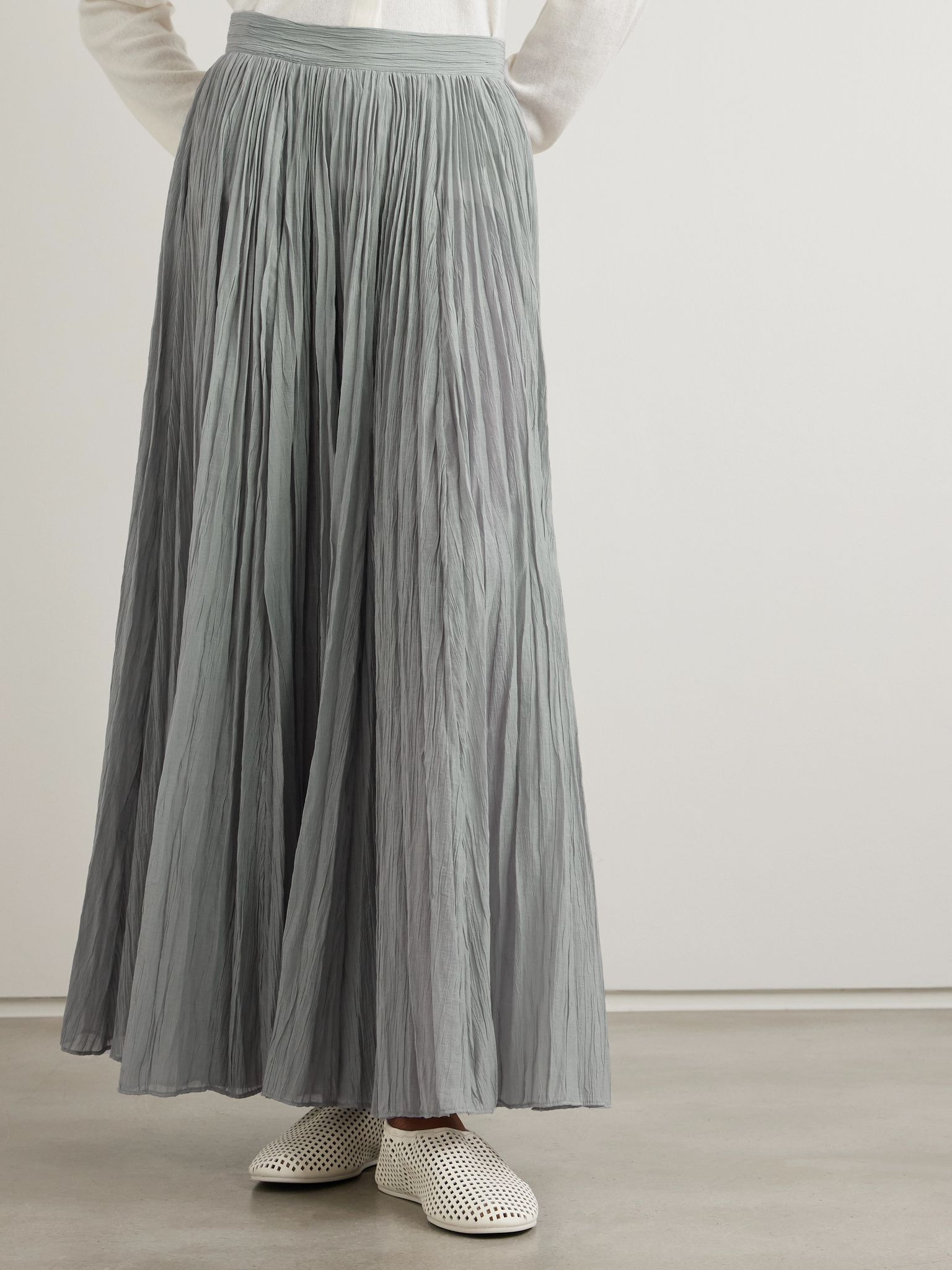 Plissé-organic cotton-blend maxi skirt Gray - 3