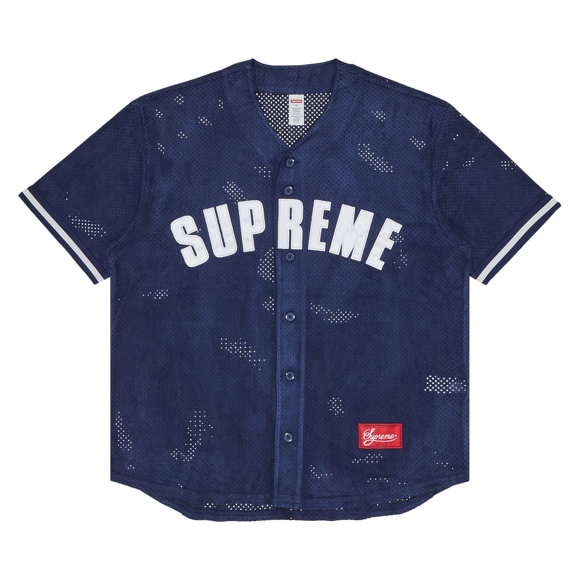 Supreme Ultrasuede Mesh Baseball Jersey 'Navy' - 1