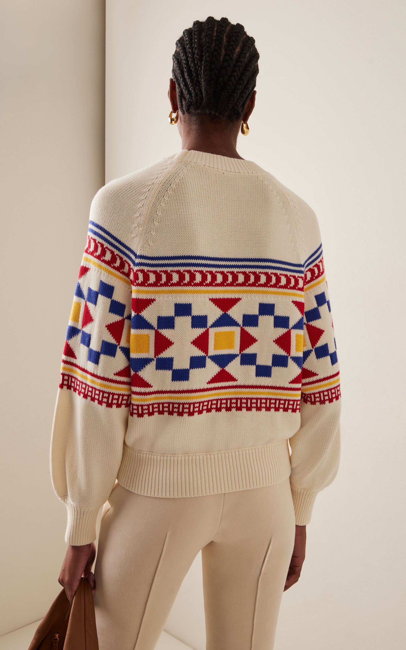 Lara Fair Isle Knit Cotton Sweater ivory - 5