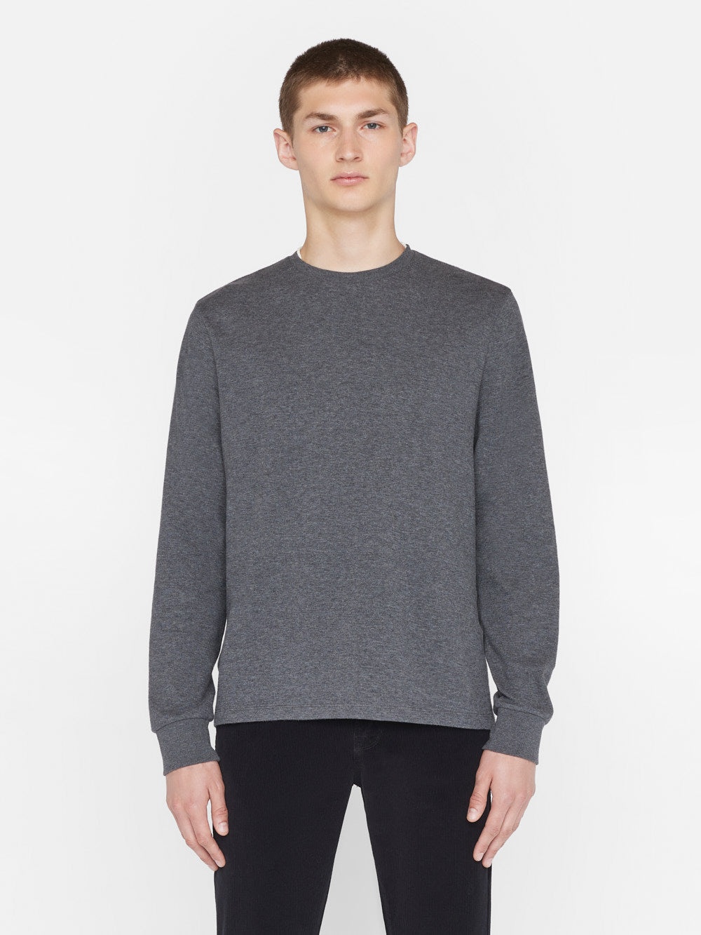 Duo Fold Long Sleeve Crew in Heather Charcoal Grey - 3