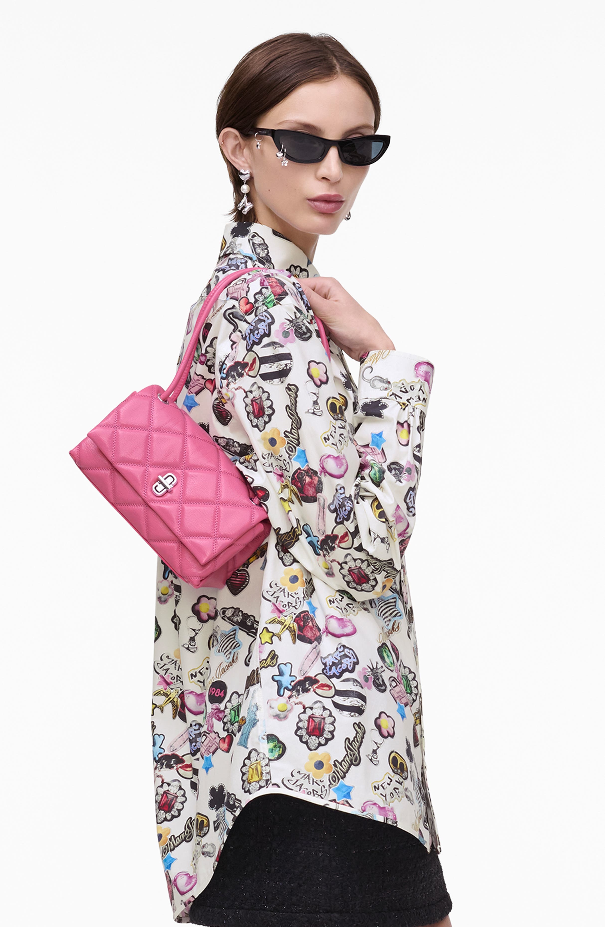 Marc Jacobs The Mini Dual Chain Diamond Quilted Convertible Leather Shoulder Bag in Bow Pink at Nord - 2