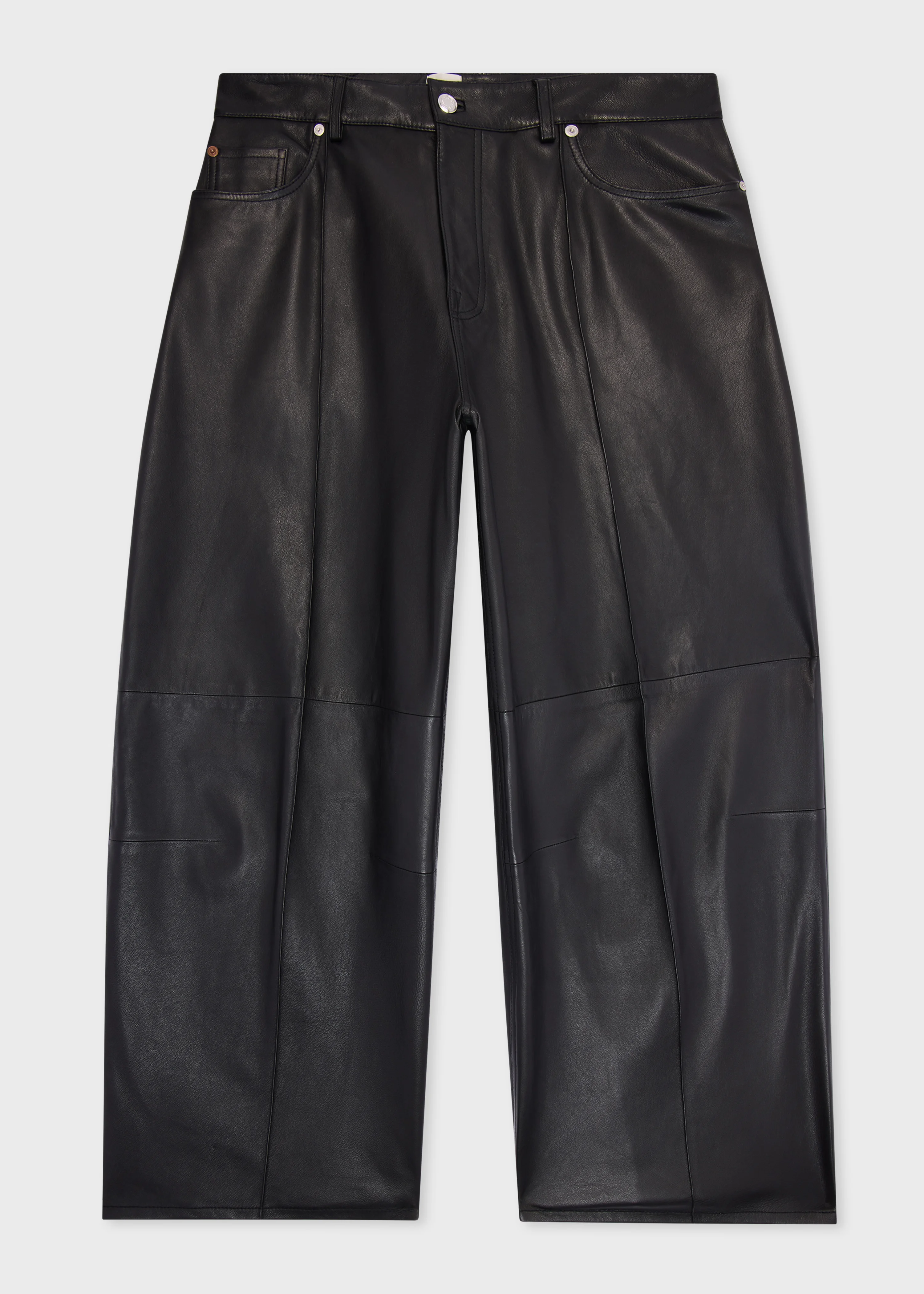 Women's Black Barrel-Leg Leather Trousers - 1